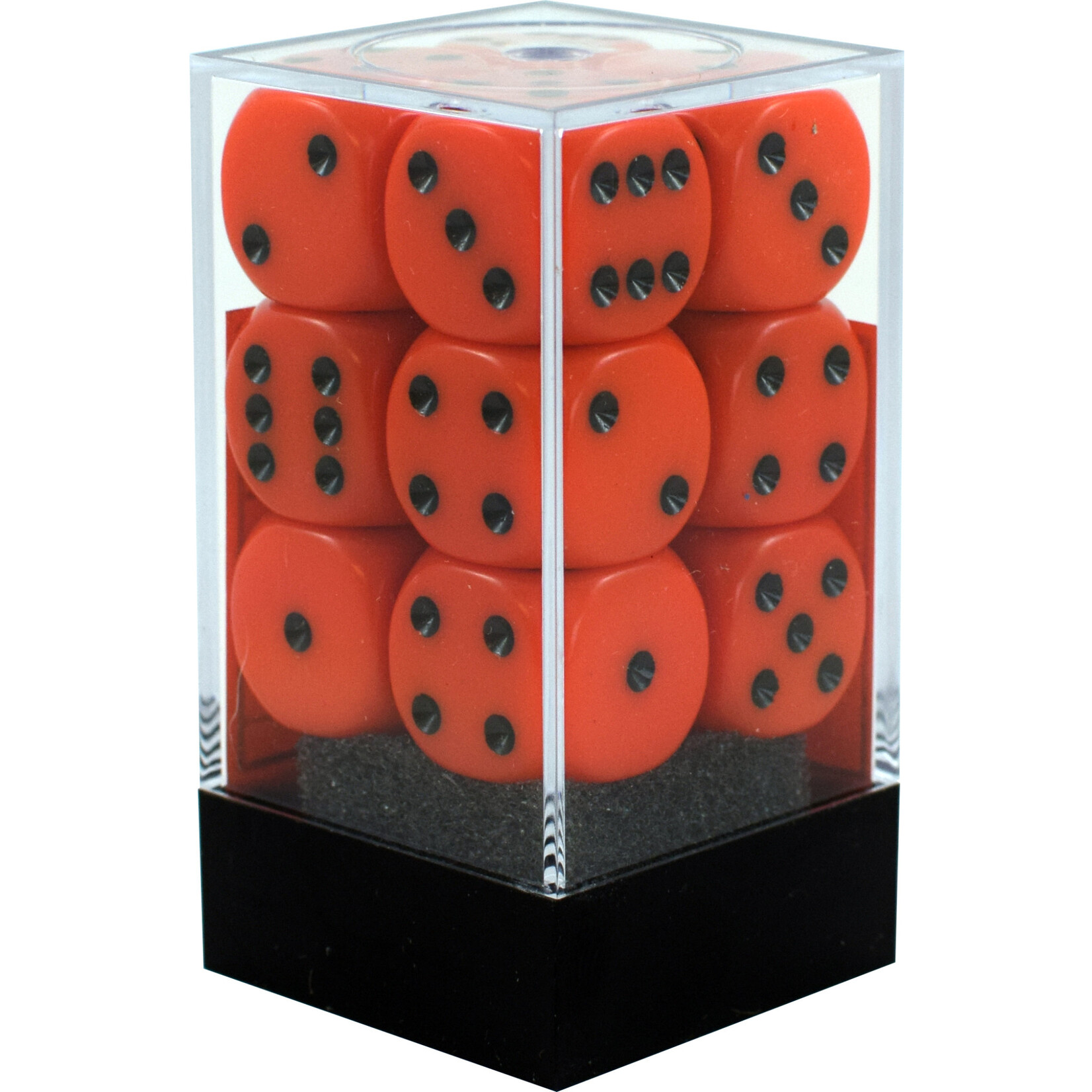 Chessex Opaque Orange/black 16mm d6 Dice Block (12 dice)