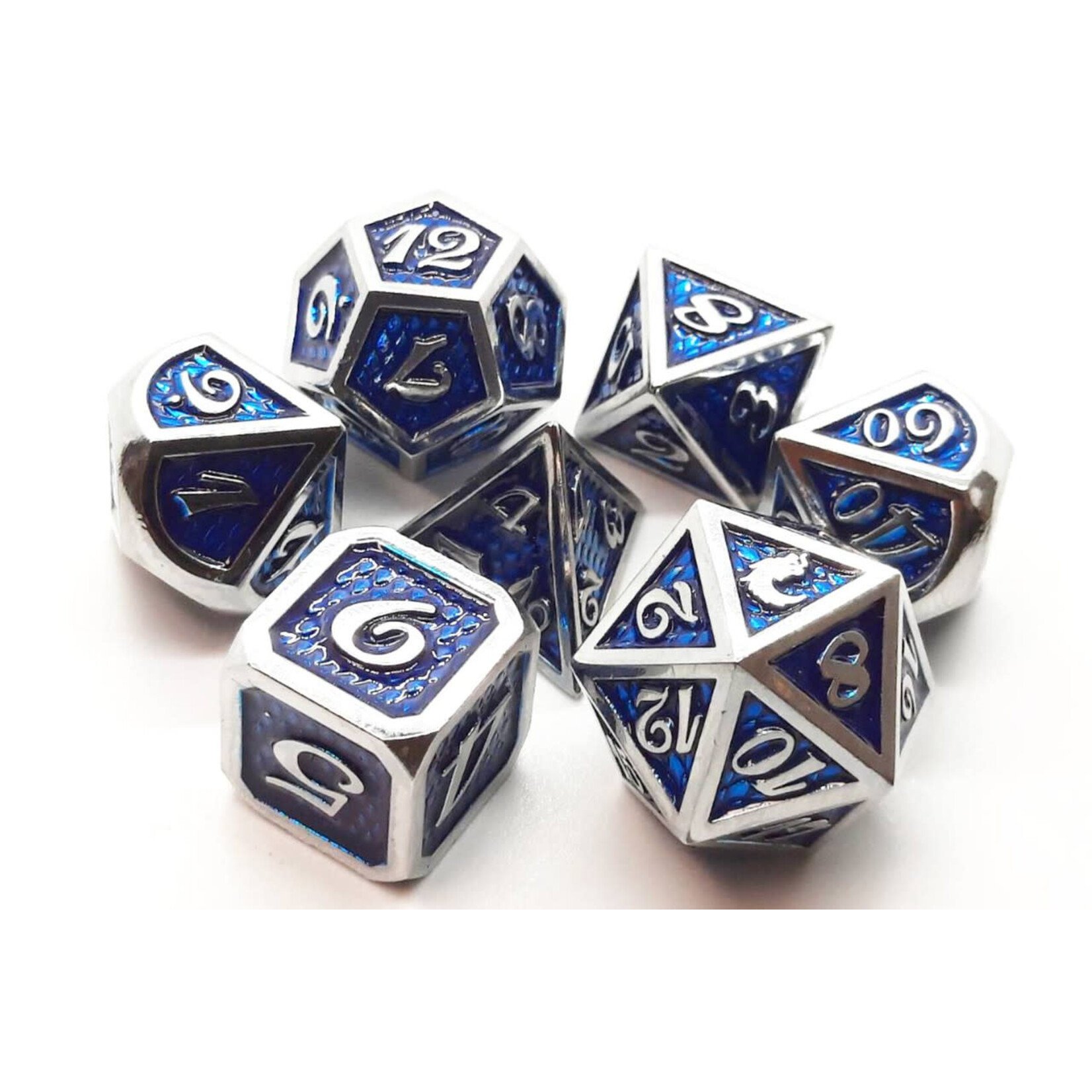 Old School Dice Old School 7 Piece DnD RPG Metal Dice Set: Dragon Scale - Blue