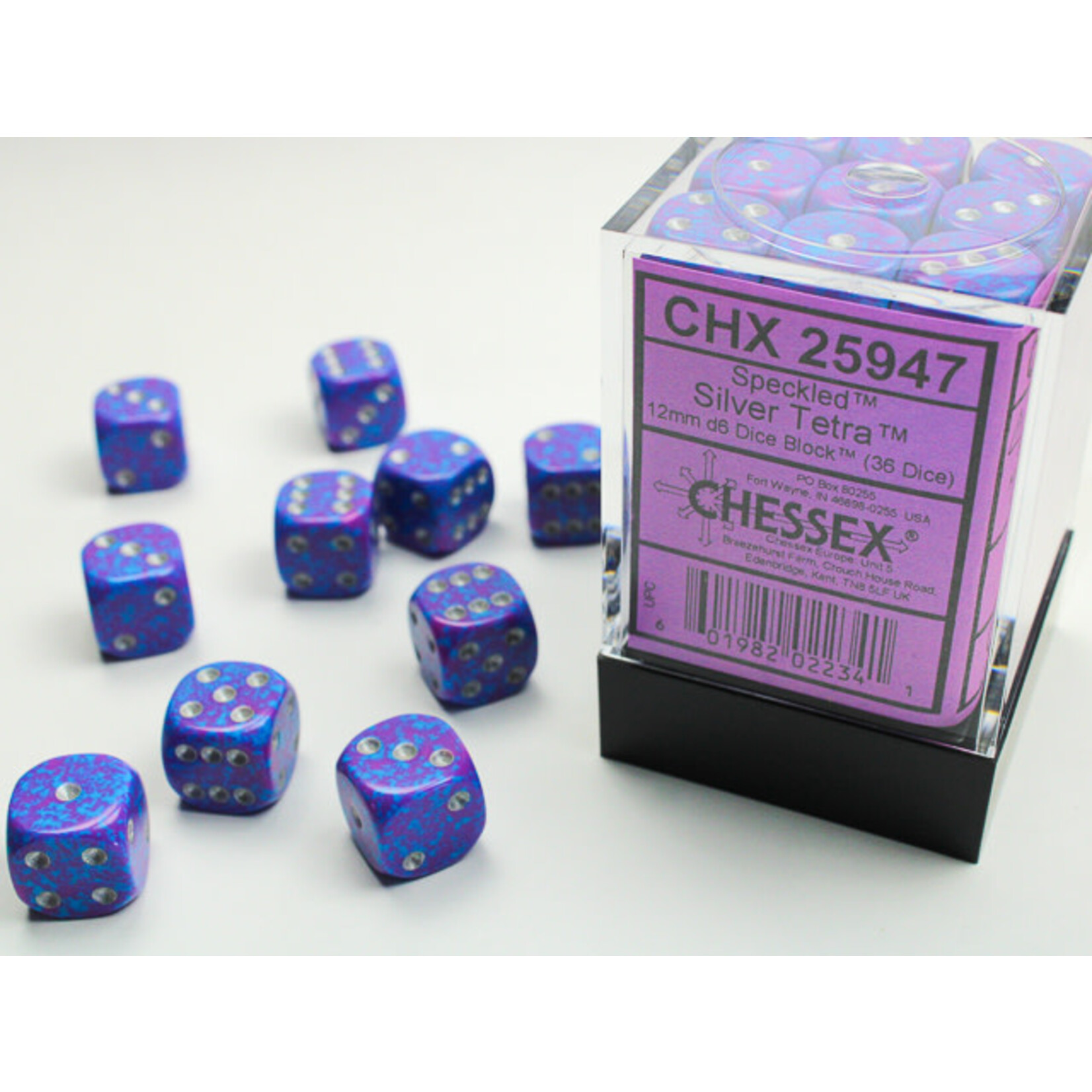 Chessex Speckled Silver Tetra 12mm d6 Dice Block (36 dice)