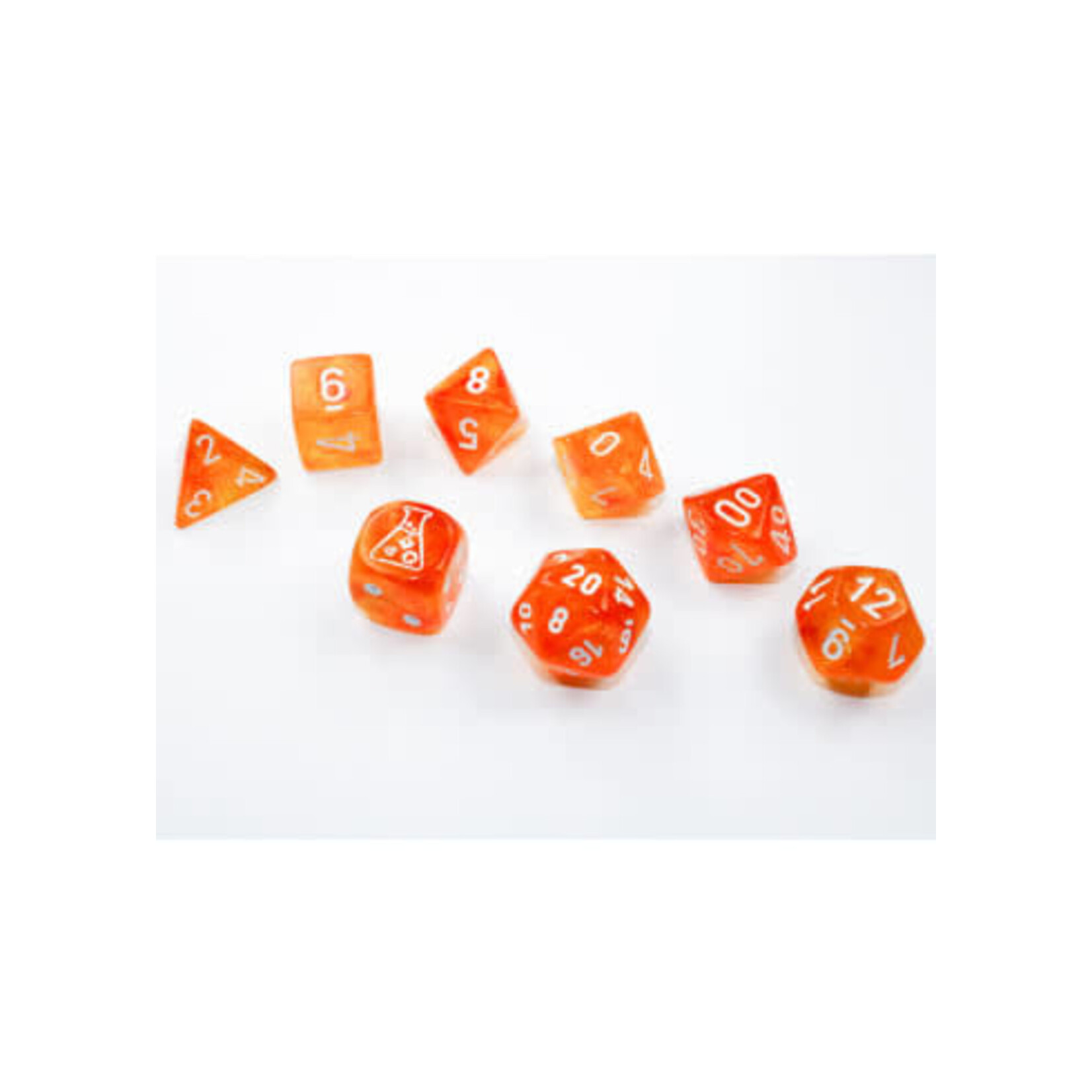 Chessex Borealis Blood Orange/white Luminary Polyhedral 7-Dice Set (with bonus die)