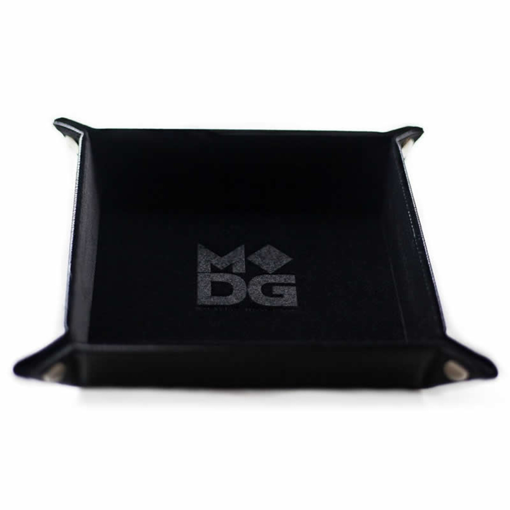Metallic Dice Games Velvet Folding Dice Tray with Leather Backing: 10in x 10in Black