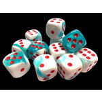 Chessex Gemini Teal-White/red 16mm d6 Dice Block (12 dice)
