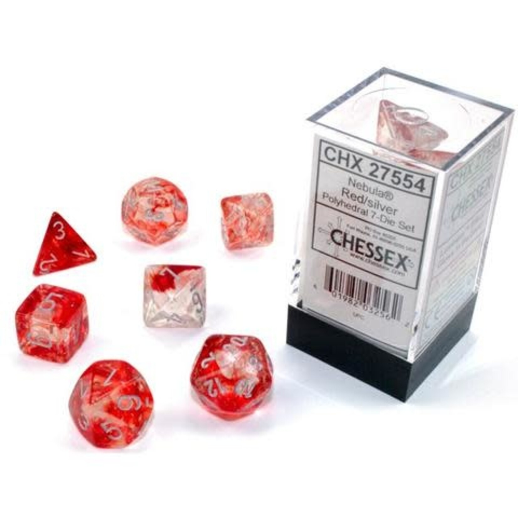 Chessex Nebula Red/silver Luminary Polyhedral 7-Dice Set