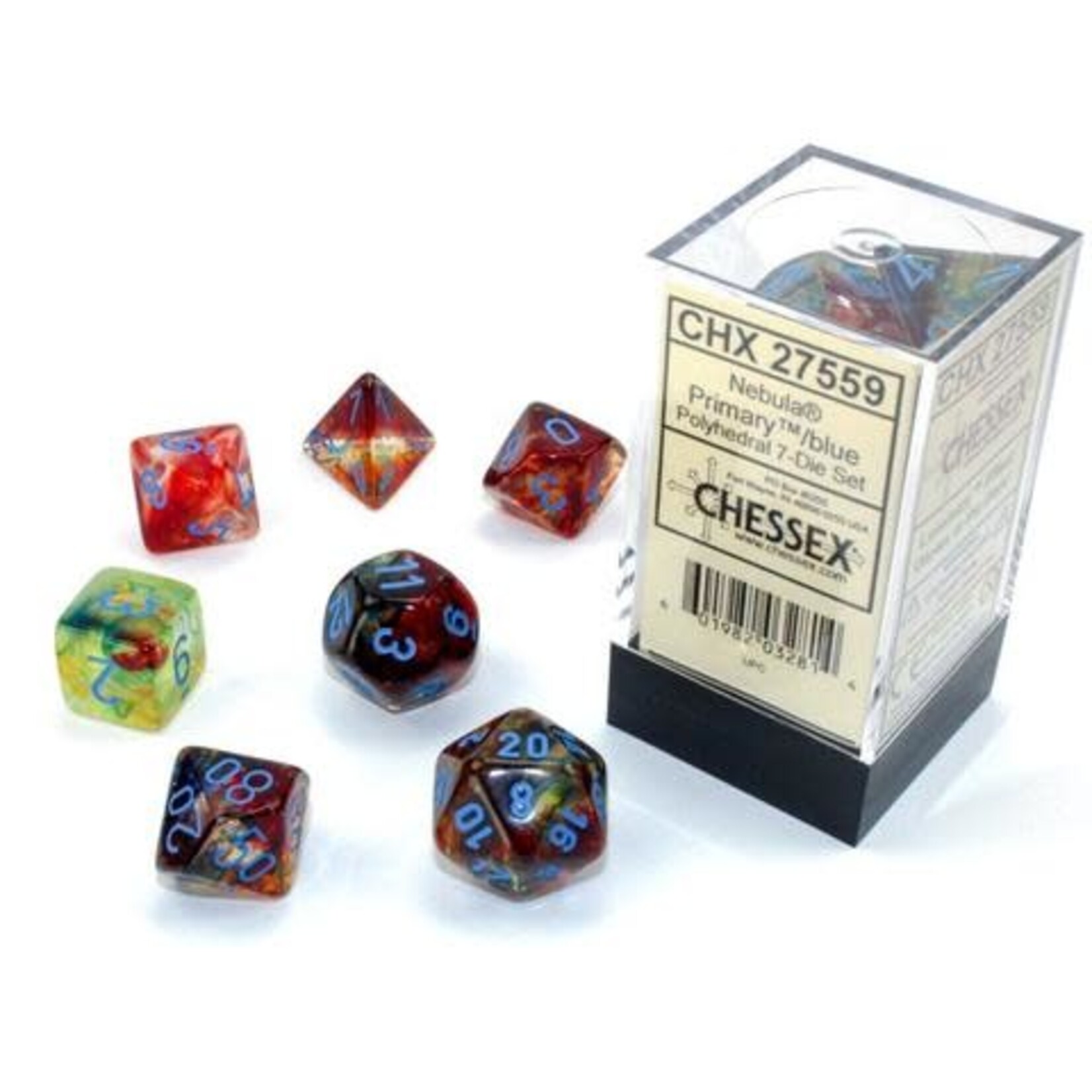 Chessex Nebula Primary/blue Luminary Polyhedral 7-Dice Set