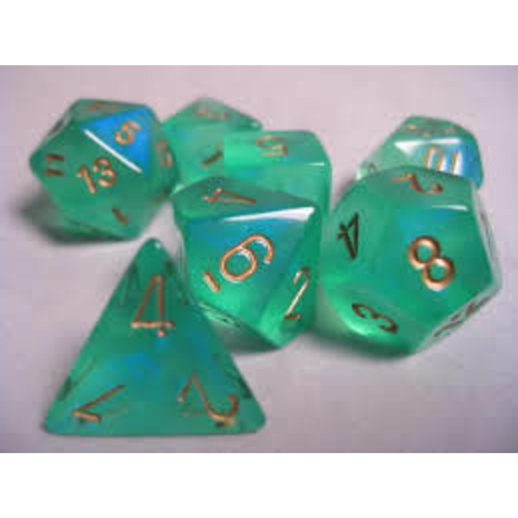 Chessex Borealis Light Green/gold Luminary Polyhedral 7-Dice Set