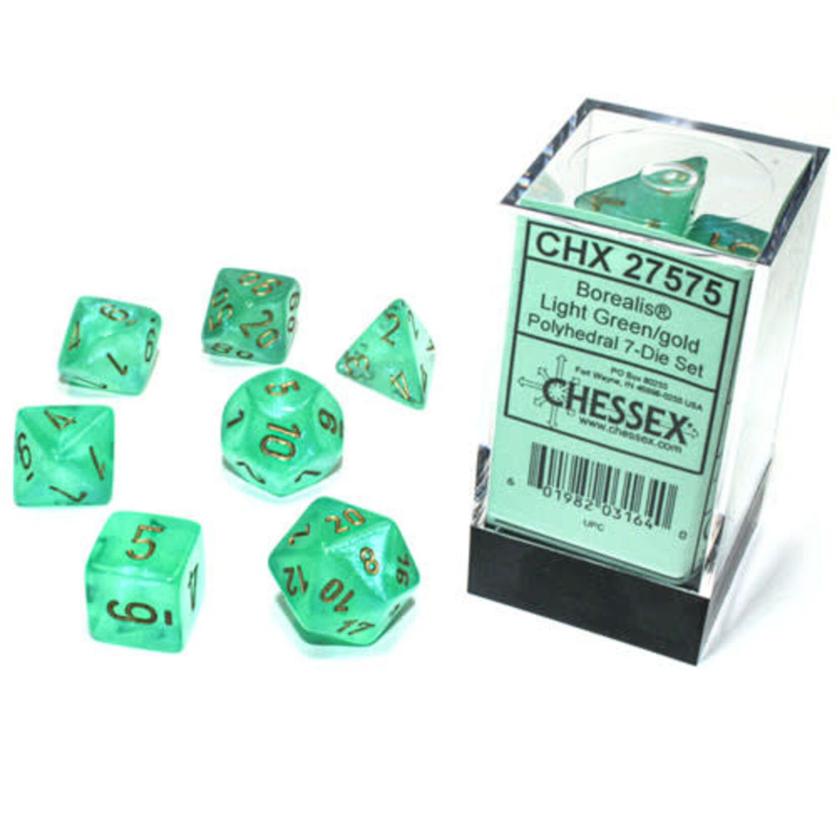 Chessex Borealis Light Green/gold Luminary Polyhedral 7-Dice Set