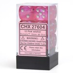 Chessex Borealis Pink/silver Luminary 16mm d6 Dice Block (12 dice)