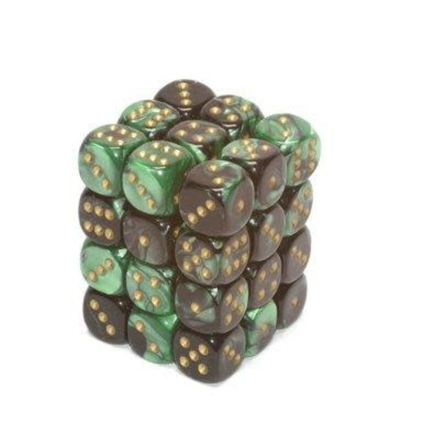 Chessex Gemini Black-Green/gold 12mm d6 Dice Block (36 dice)