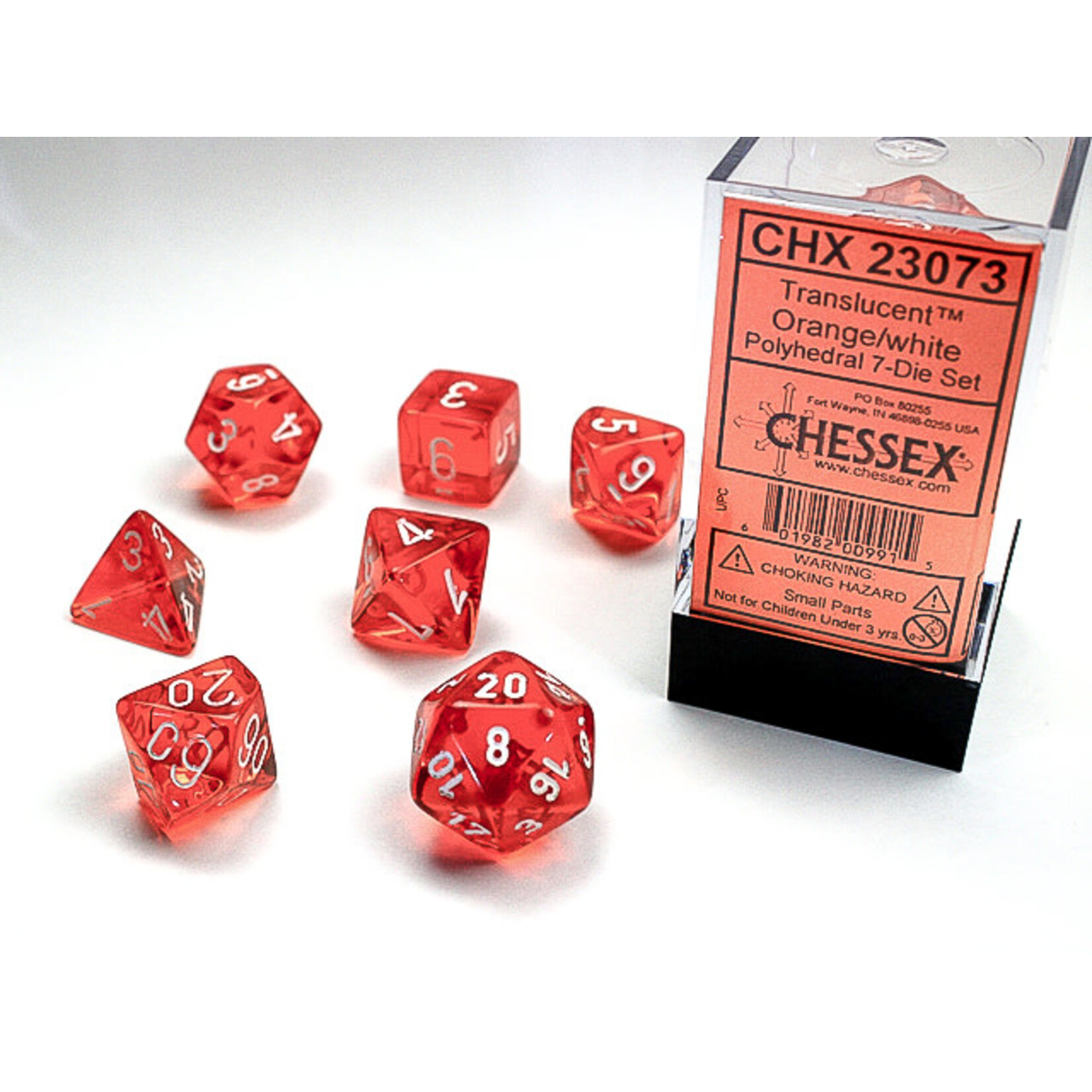 Chessex Translucent Polyhedral Orange/white 7-Die Set
