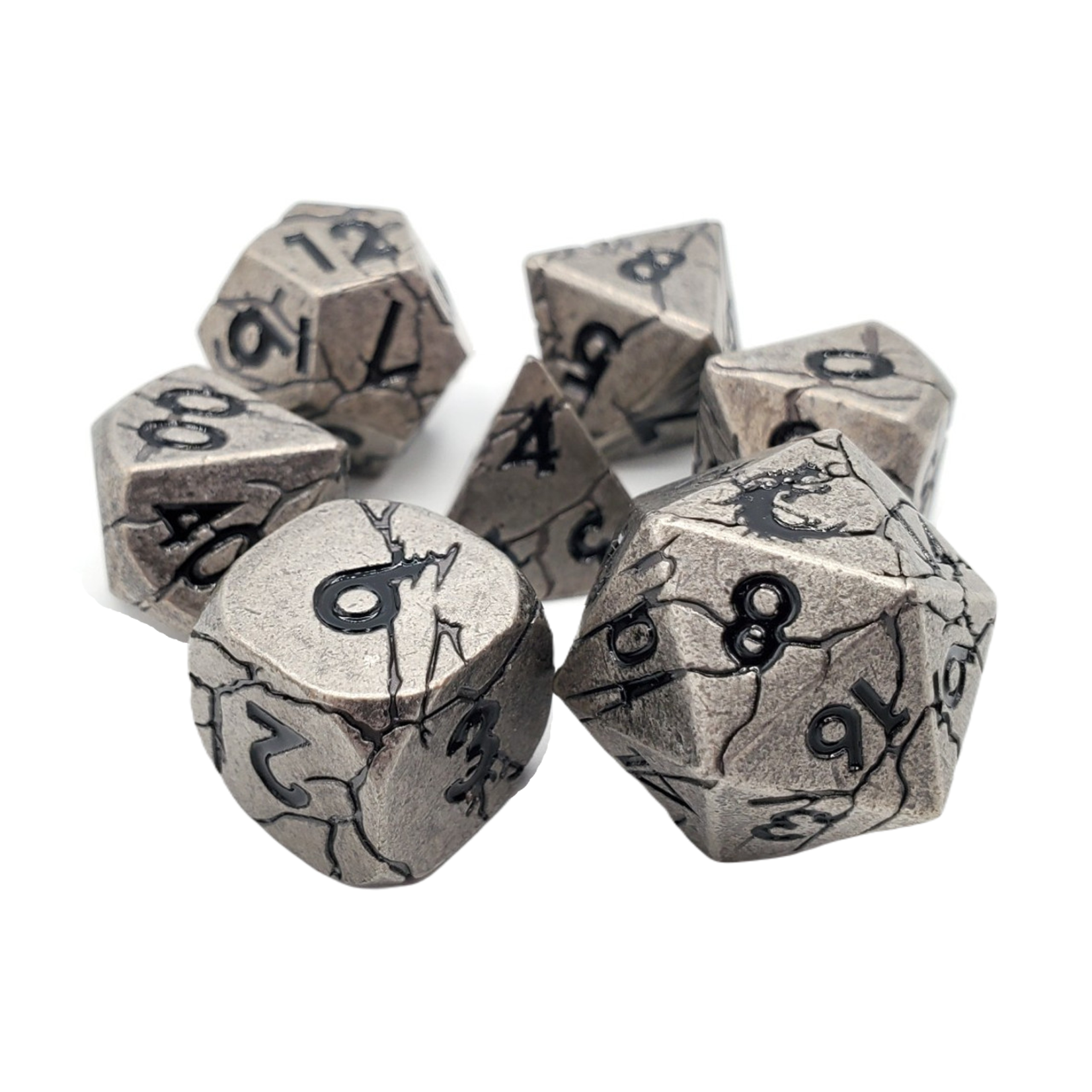 Old School Dice Old School 7 Piece DnD RPG Metal Dice Set: Orc Forged - Ancient Silver w/ Black