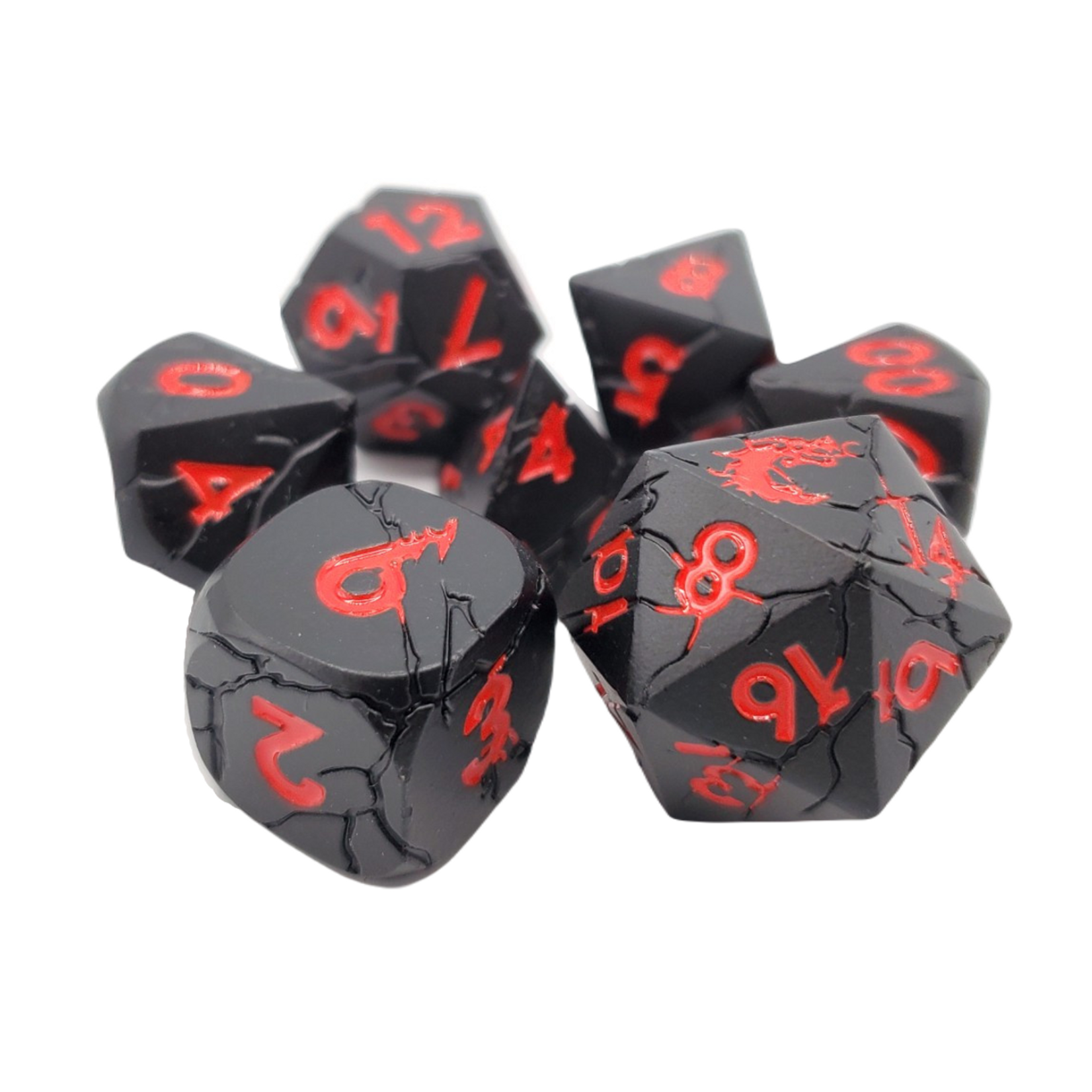 Old School Dice Old School 7 Piece DnD RPG Metal Dice Set: Orc Forged - Matte Black w/ Red