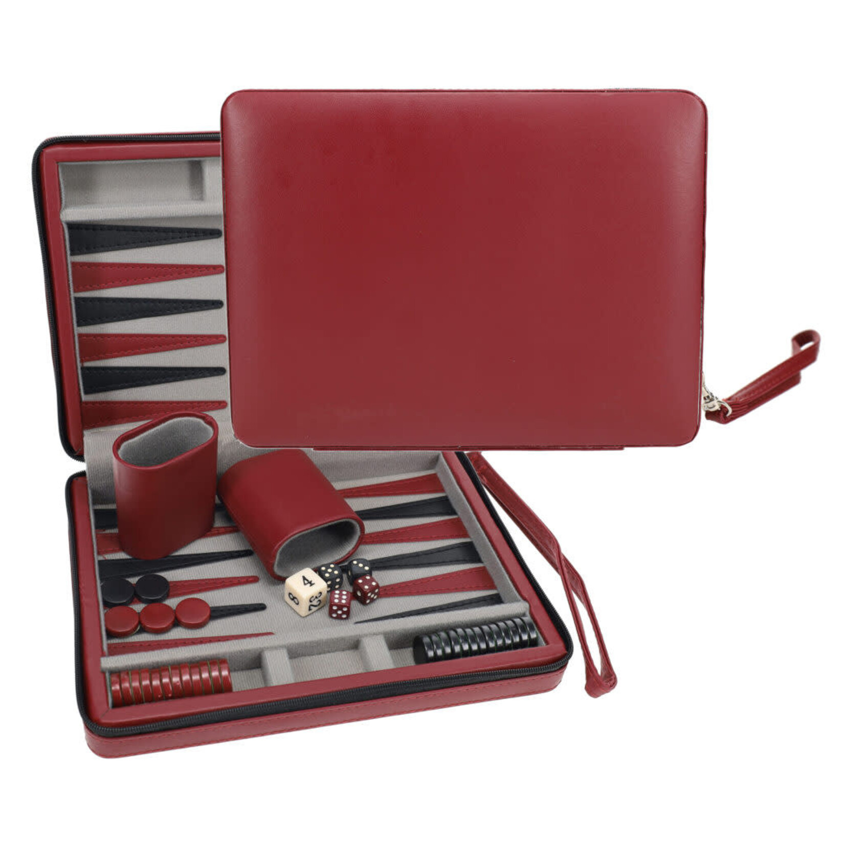 Burgundy Magnetic Travel Backgammon Set with Carrying Strap - 9 Inch