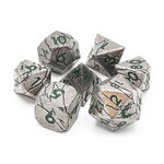 Old School Dice Old School 7 Piece DnD RPG Metal Dice Set: Orc Forged - Ancient Silver w/ Green