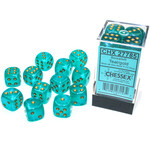 Chessex Borealis Teal/gold Luminary 16mm d6 Dice Block (12 dice)
