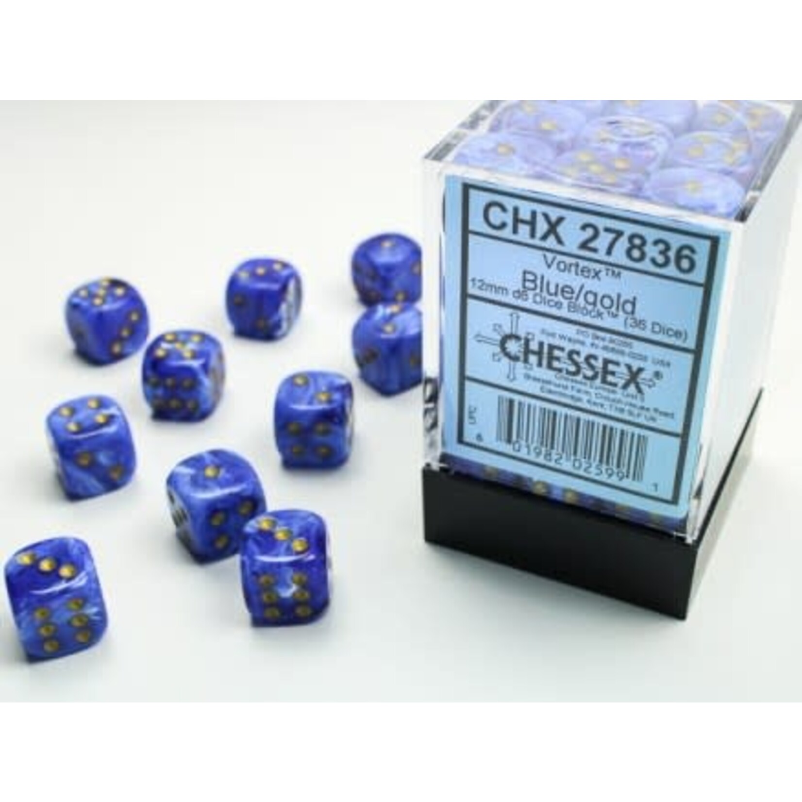 Chessex Vortex Blue/gold 12mm d6 Dice Block (36 dice)