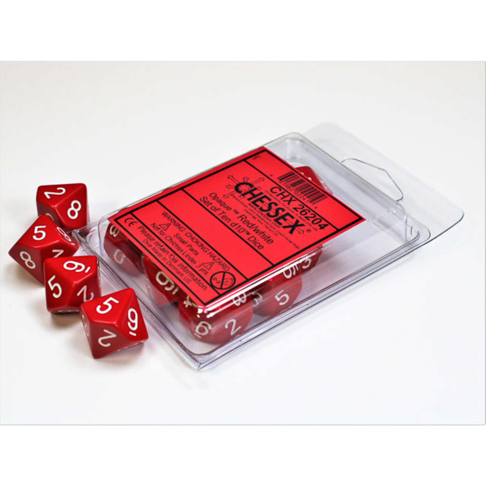 Chessex Opaque Red/white Set of Ten d10s