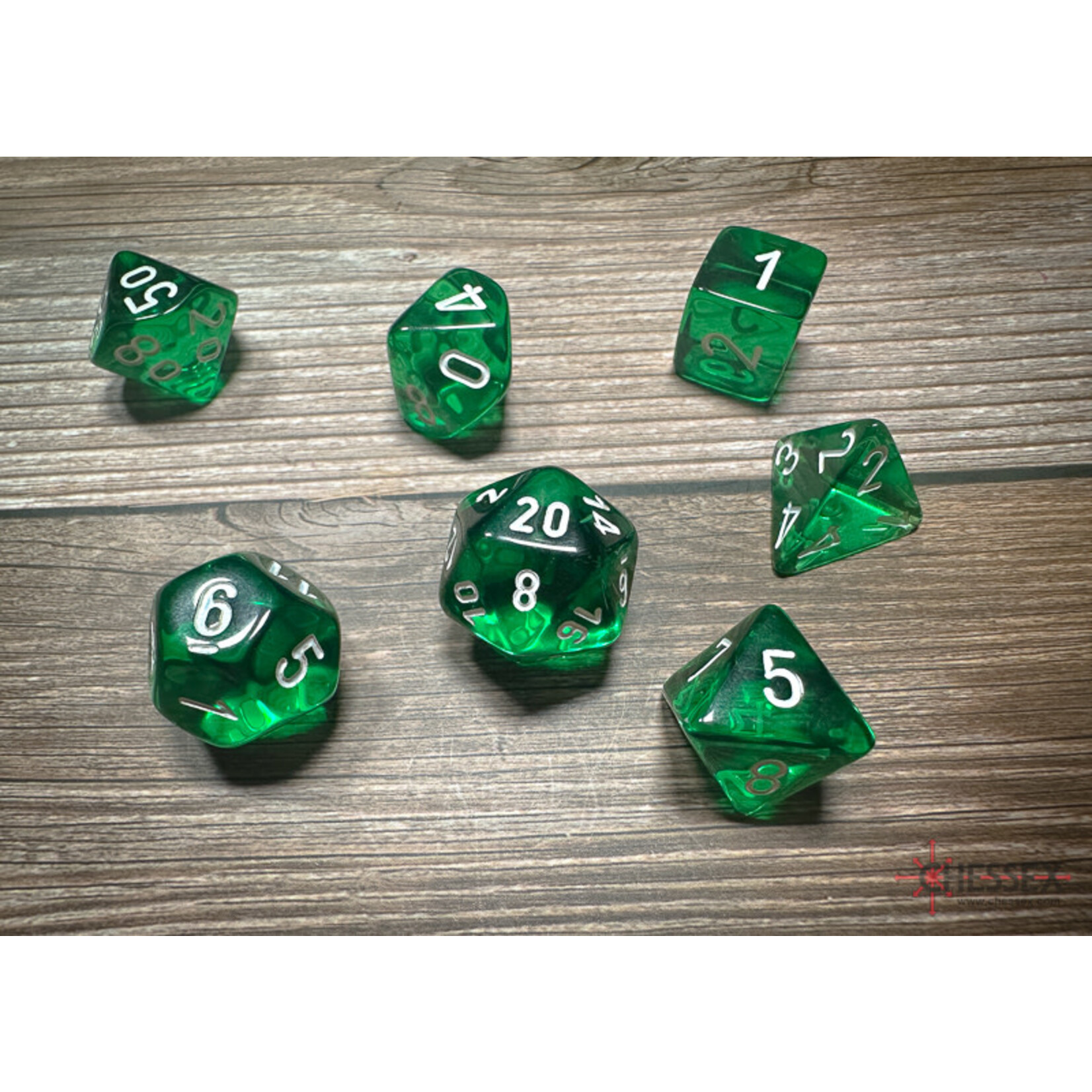 Chessex Translucent Green/white Polyhedral 7-Dice Set