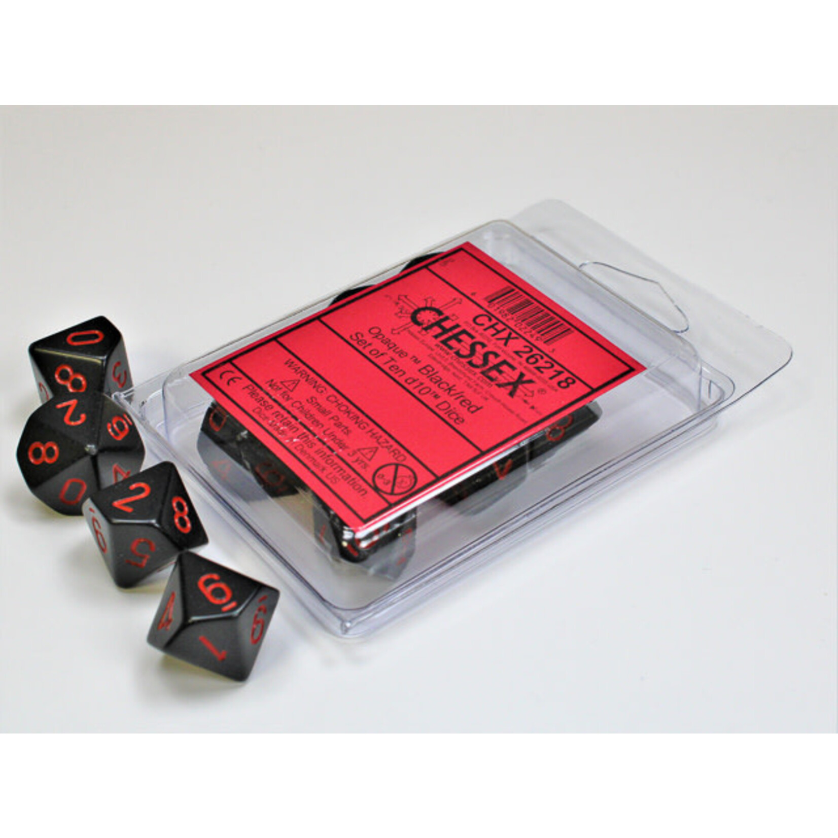 Chessex Opaque Black/red Set of Ten d10s