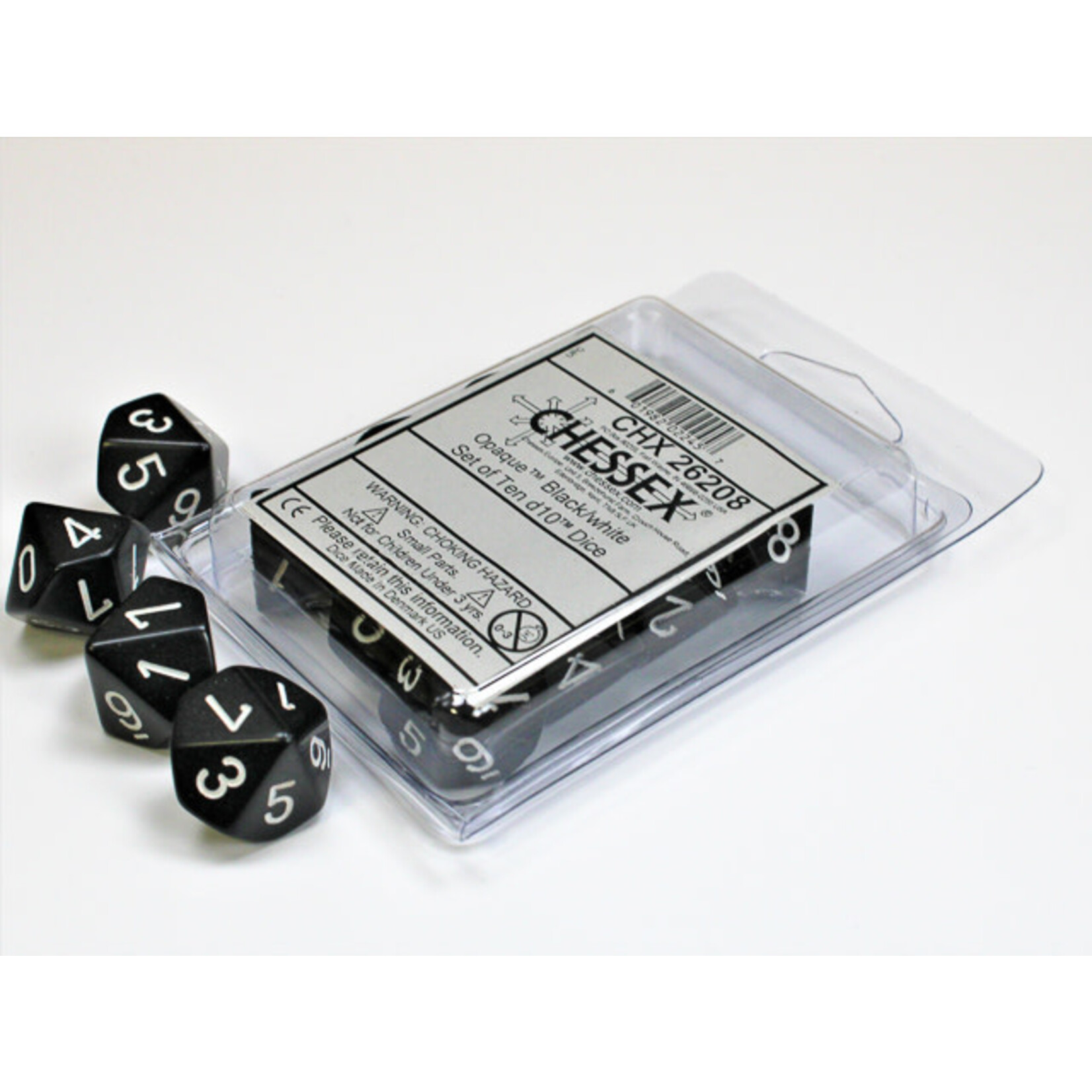 Chessex Opaque Black/white Set of Ten d10s