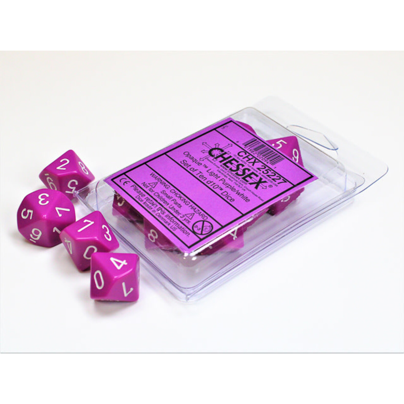 Chessex Opaque Light Purple/white Set of Ten d10s