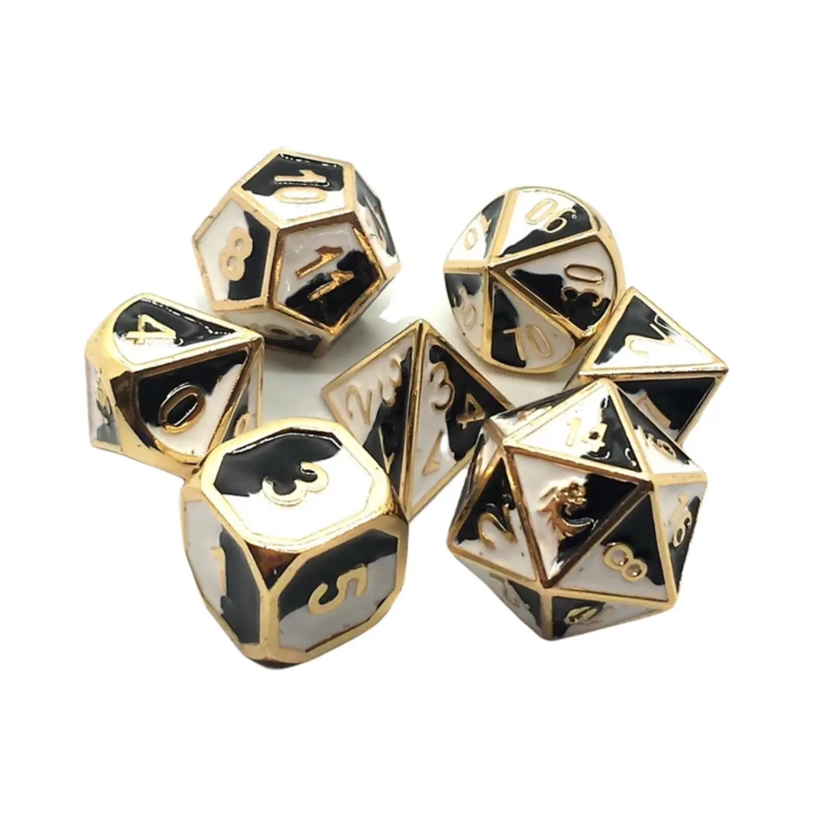 Old School Dice Old School 7 Piece DnD RPG Metal Dice Set: Dragon Forged - Black & White w/ Gold