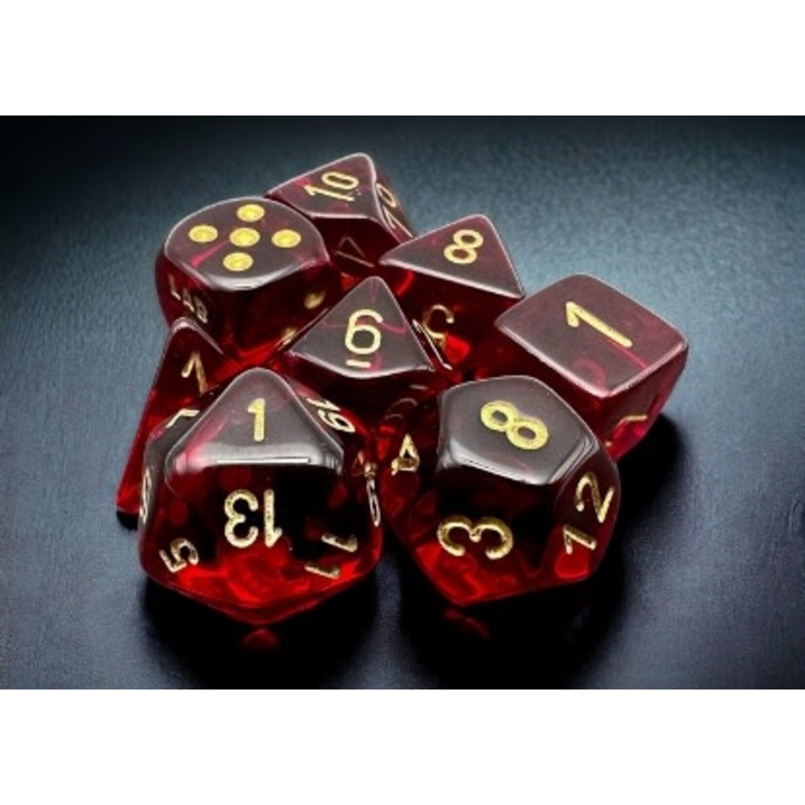 Chessex Translucent Crimson/gold Polyhedral 7-Dice Set (with bonus die)