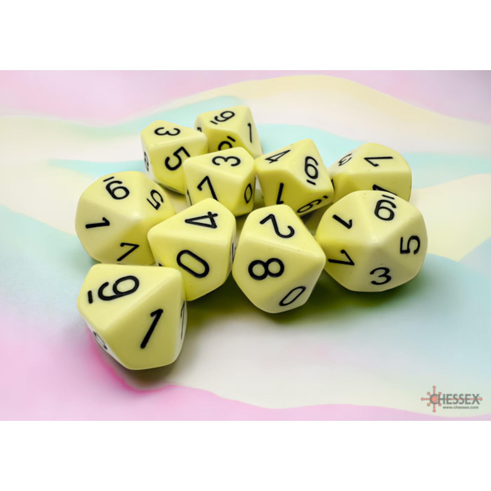 Chessex Opaque Pastel Yellow/black Set of Ten d10s