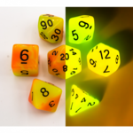 Critical Hit Collectables Orange/Yellow Set of 7 Fusion Glow In Dark Polyhedral Dice with Black Numbers for D20 based RPG's