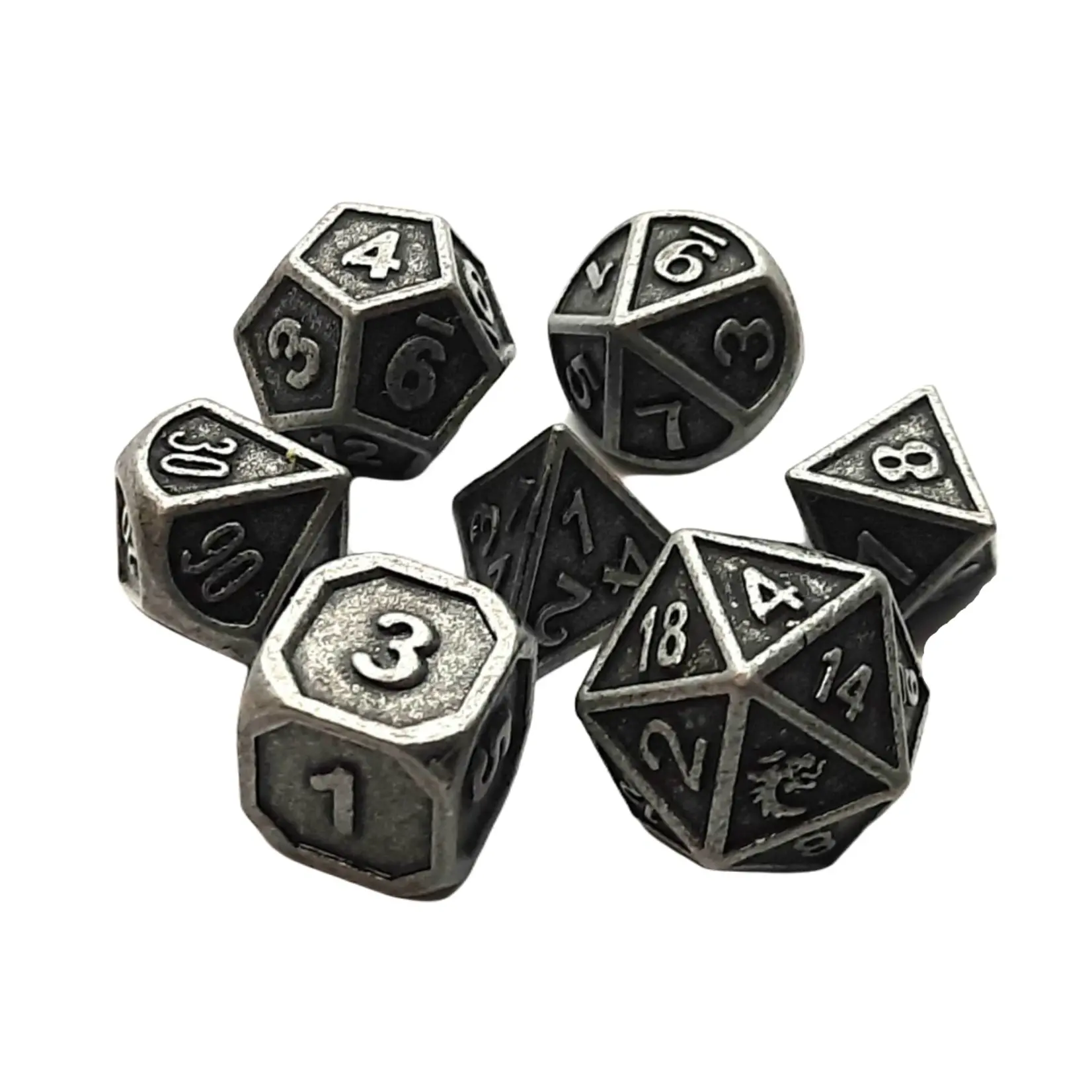 Old School Dice Old School 7 Piece DnD RPG Metal Dice Set: Dwarven Forged - Ancient Silver