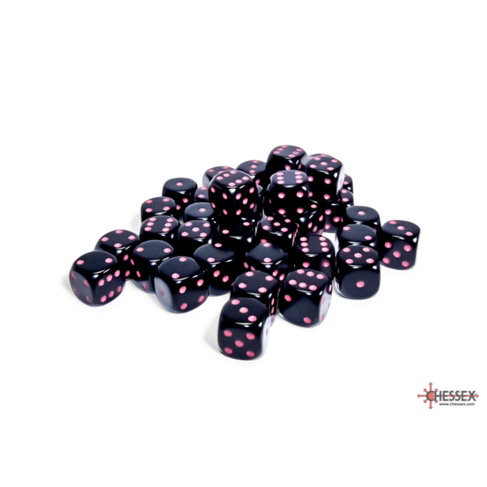 Chessex Opaque Black/pink 12mm d6 Dice Block (36 dice)