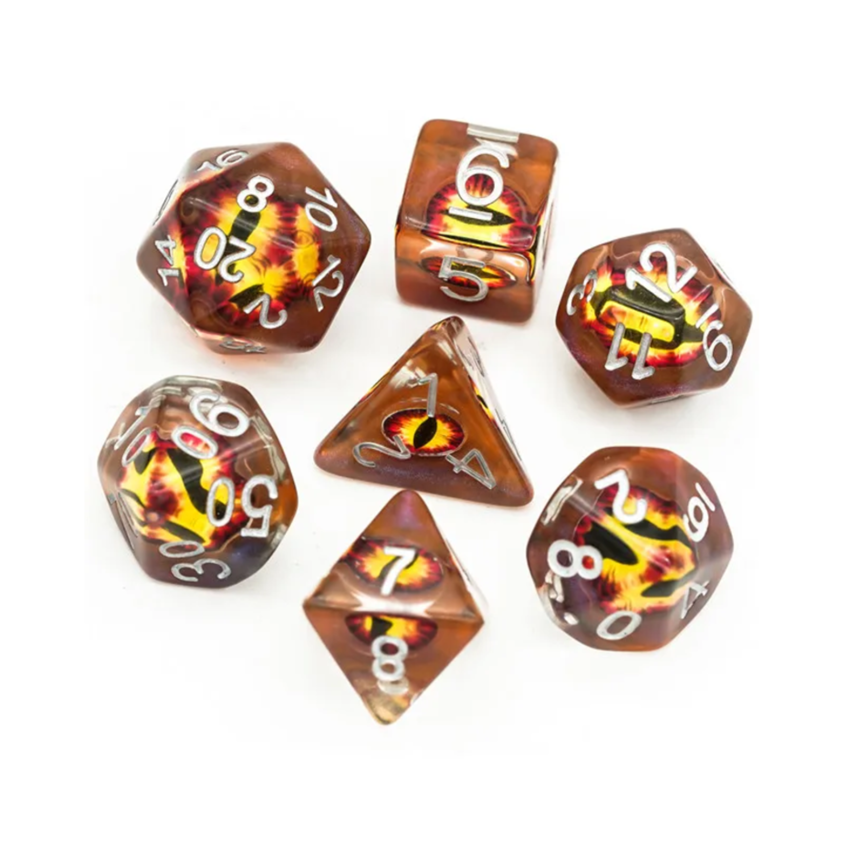 Critical Hit Collectables Brown Set of 7 Demon Eye Polyhedral Dice with White Numbers for D20 based RPG's