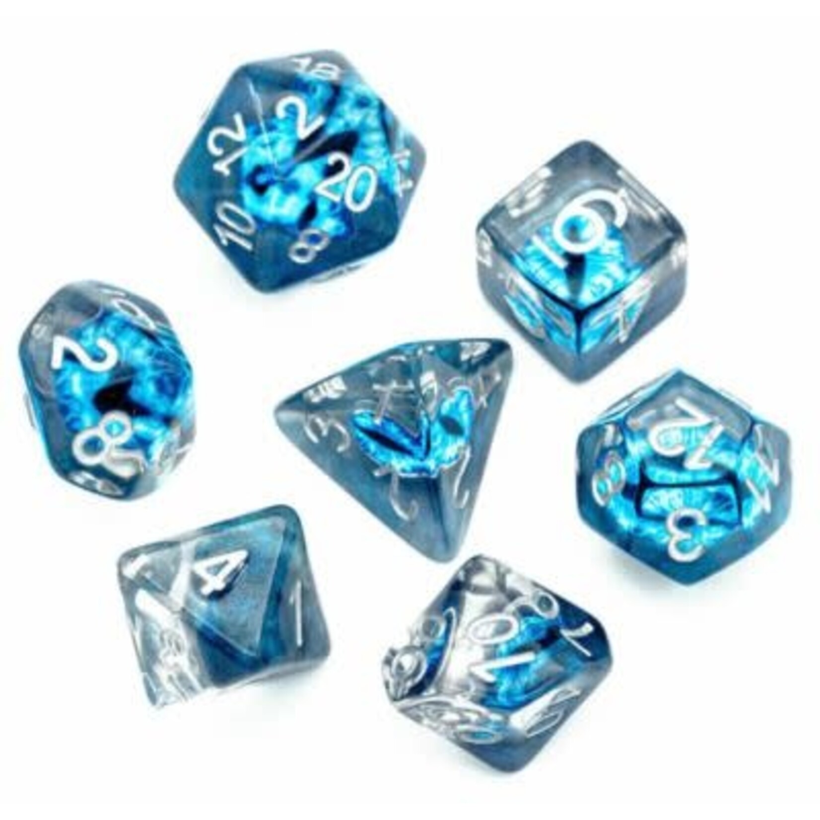 Critical Hit Collectables Blue Set of 7 Demon Eye Polyhedral Dice with White Numbers for D20 based RPG's