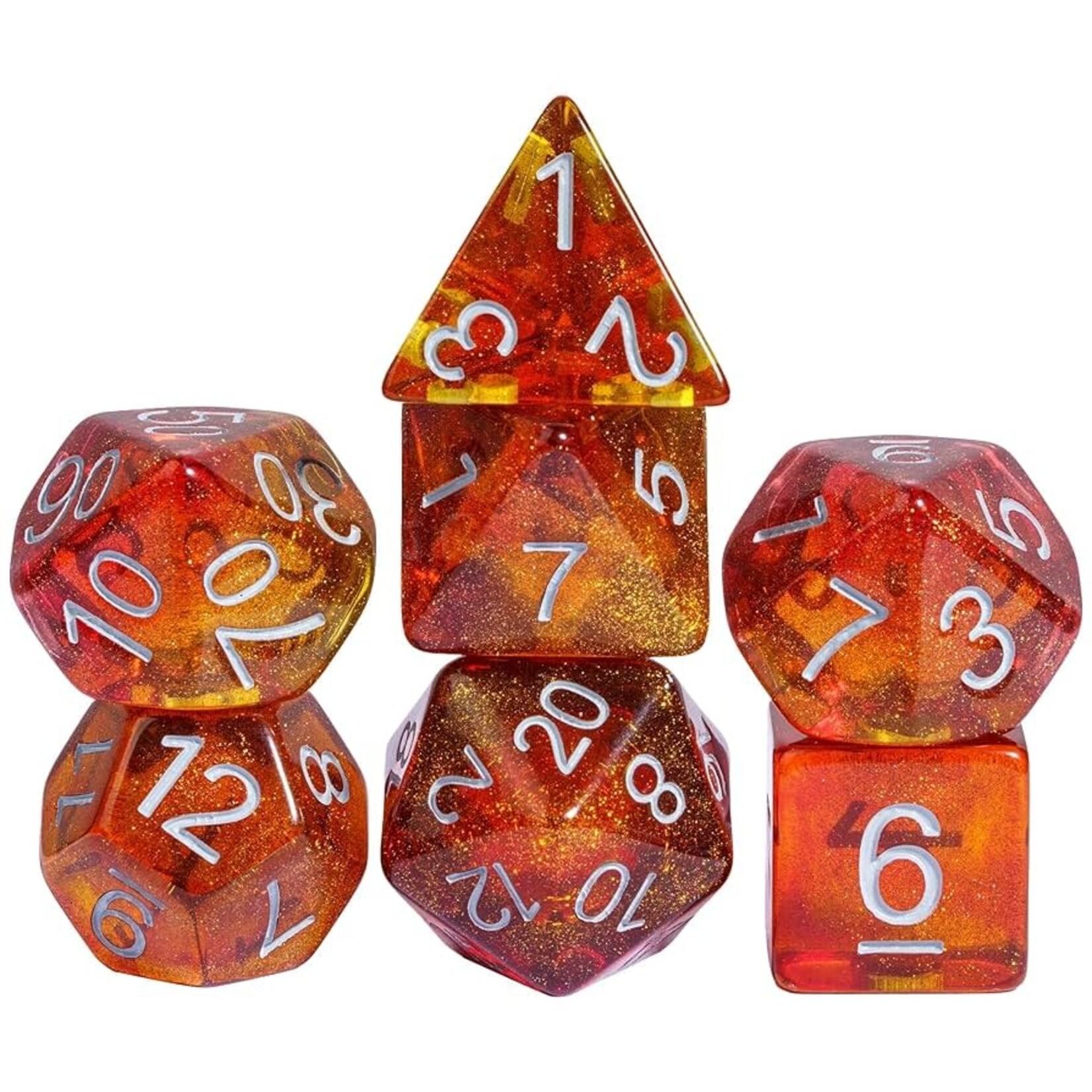 Critical Hit Collectables Orange Set of 7 Dark Nebula Polyhedral Dice with Silver Numbers for D20 based RPG's