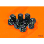 Chessex Opaque Black/green 16mm d6 Dice Block (12 dice)
