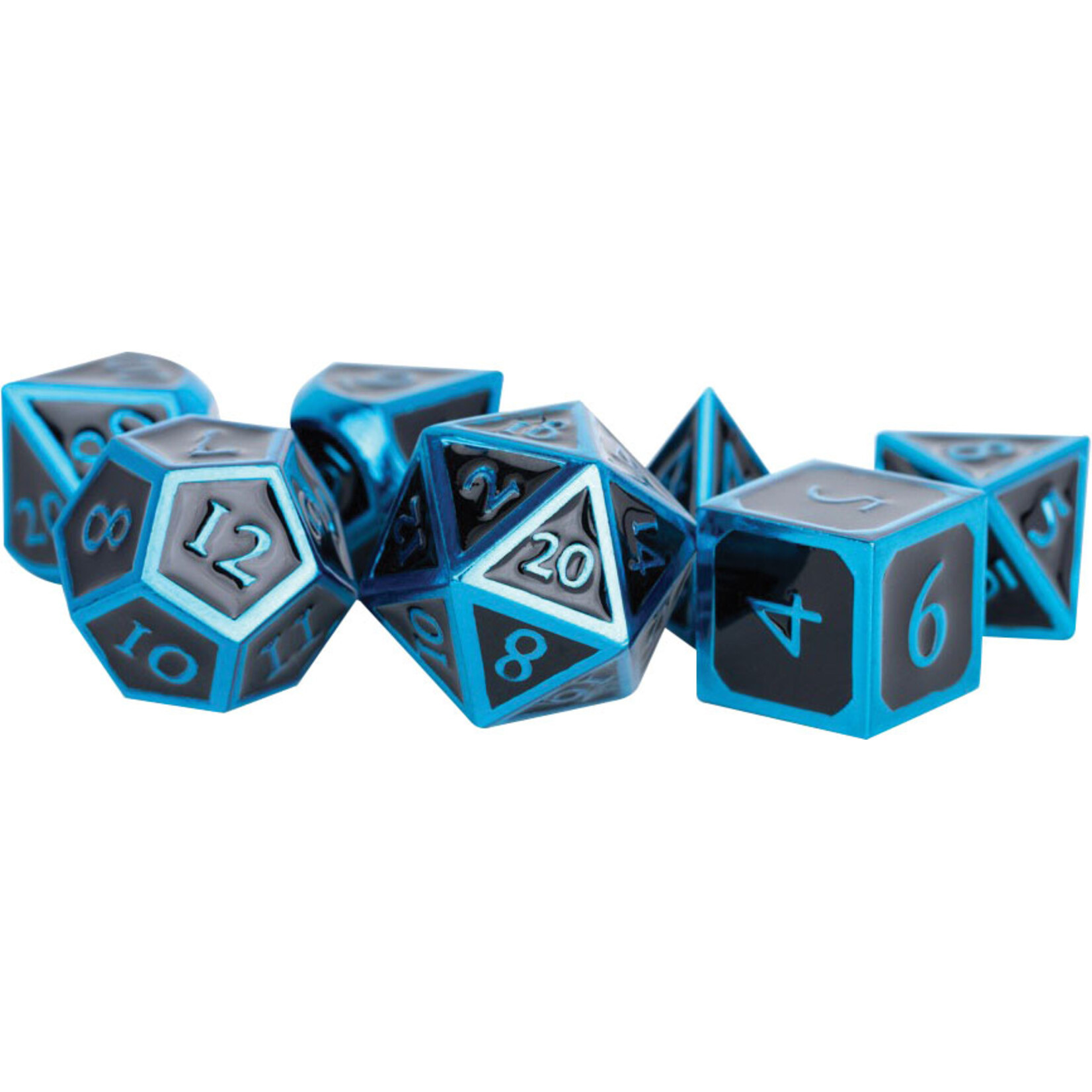 Metallic Dice Games 16mm Metal Polyhedral Dice Set: Blue with Black Enamel