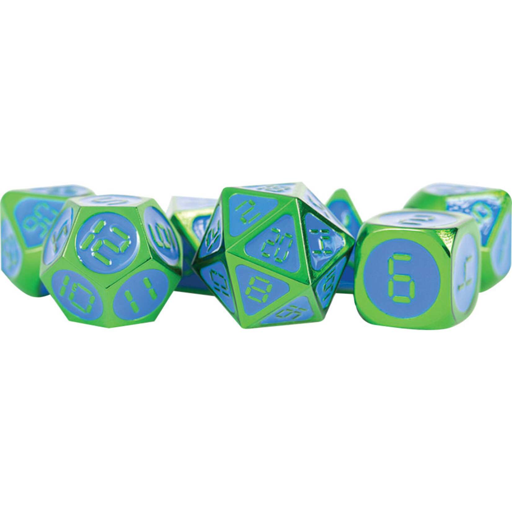 Metallic Dice Games Digital Enamel Metal Dice Set, 16mm: Green with Blue Enamel (7)