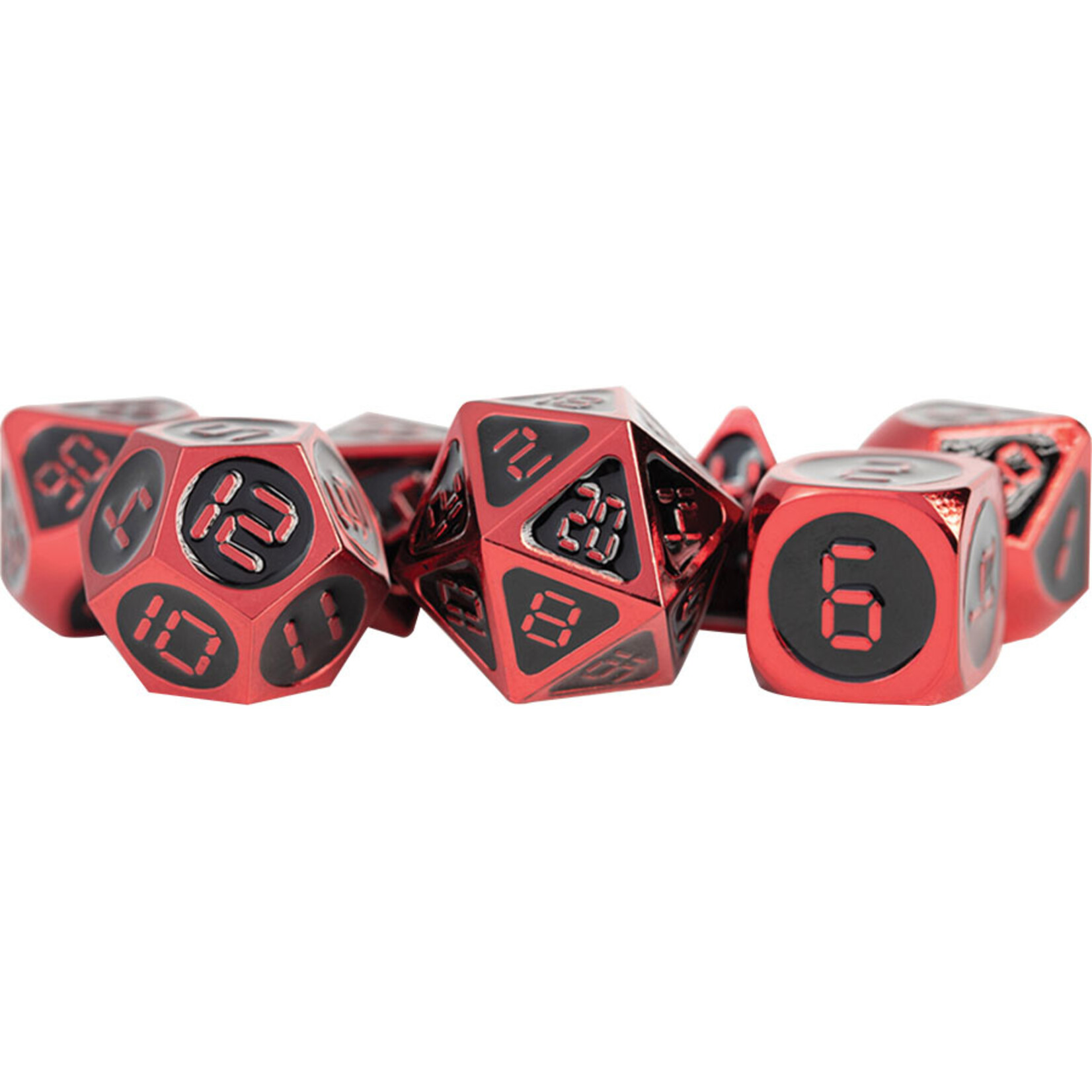 Metallic Dice Games Digital Enamel Metal Dice Set, 16mm: Red with Black Enamel (7)