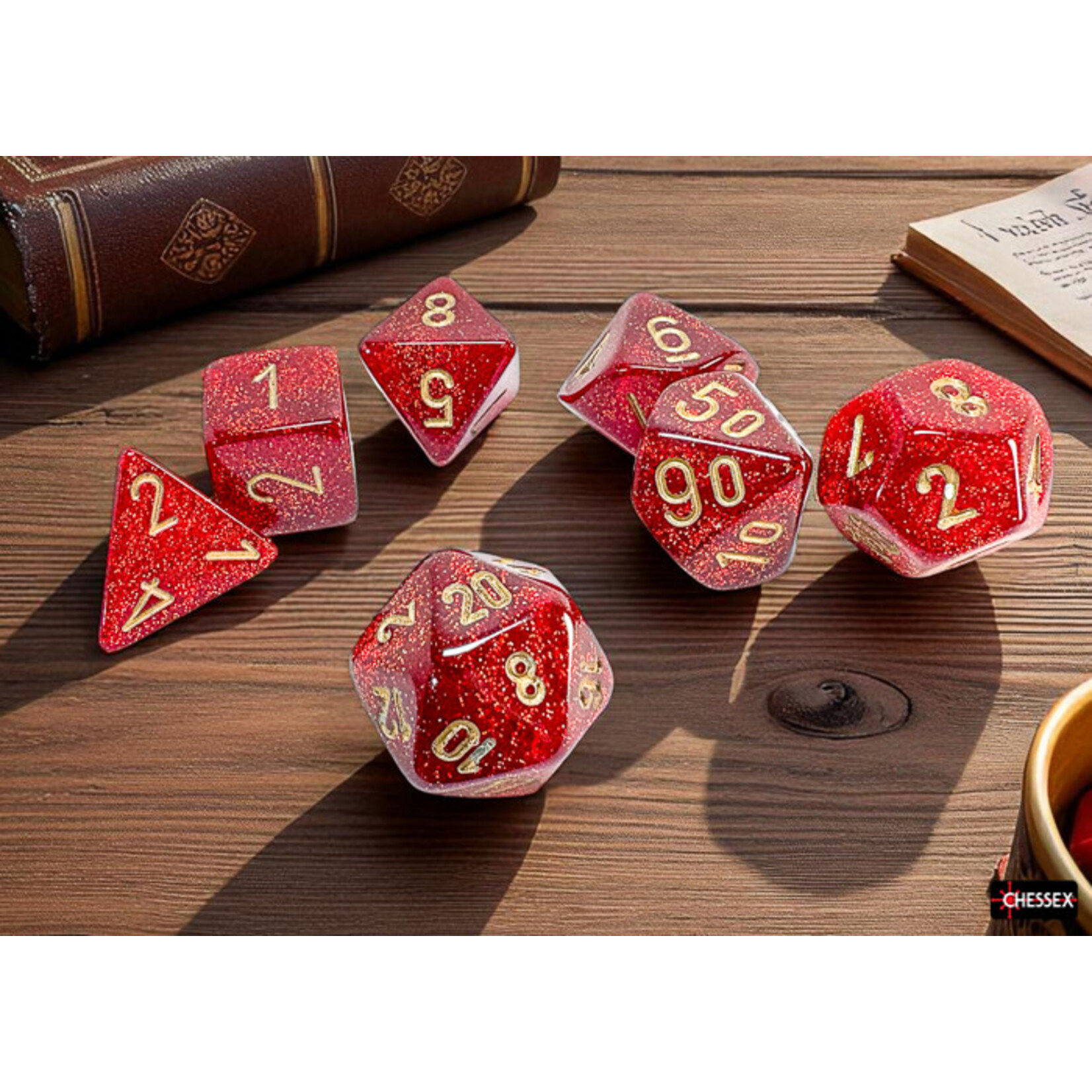 Chessex Glitter Mega-hedral Ruby/gold 7-Die Set