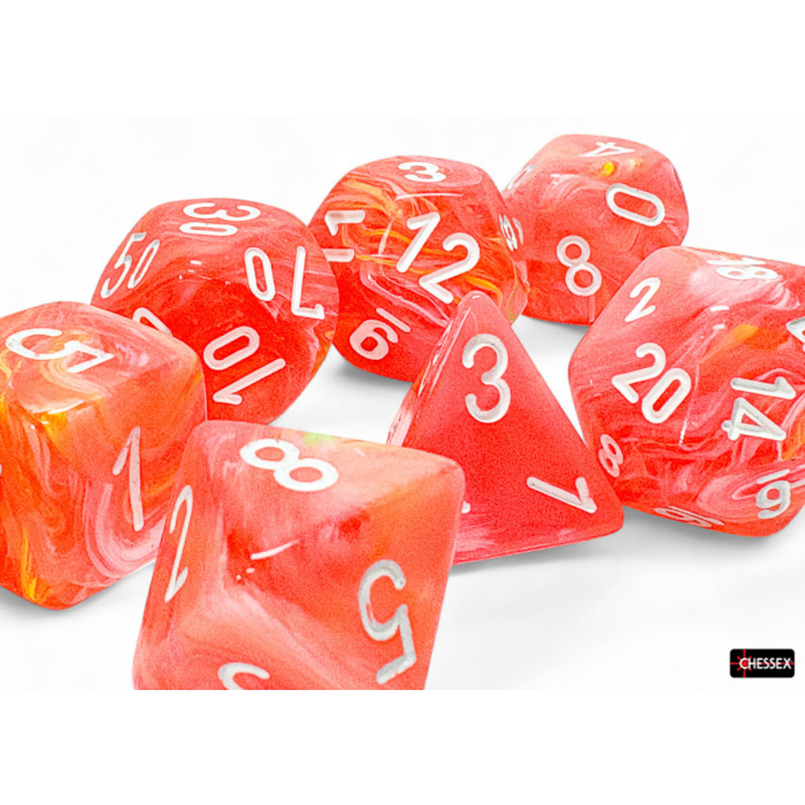 Chessex Festive Mega-hedral Dahlia/white Luminary 7-Die Set