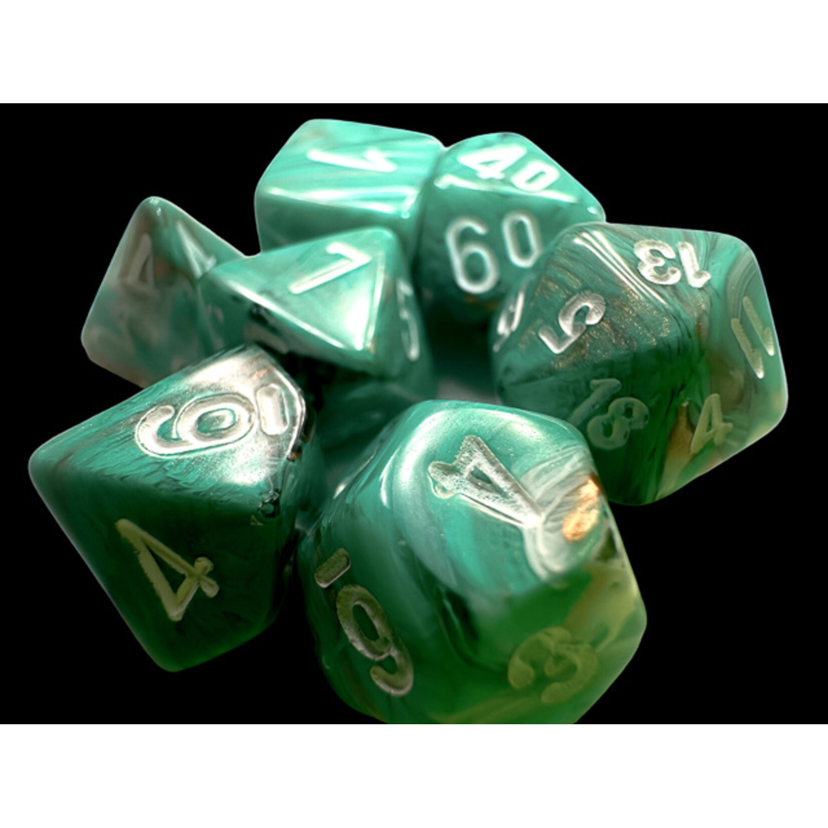 Chessex Marble Mini-Polyhedral Oxi-Copper™/white 7-Die Set