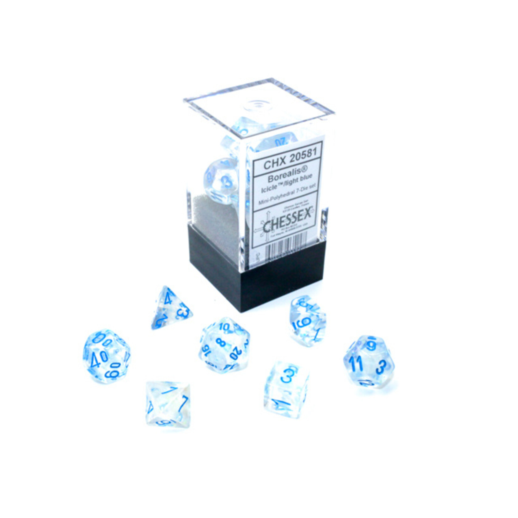 Chessex Borealis Mini-hedral Icicle/light blue Luminary 7-Die
