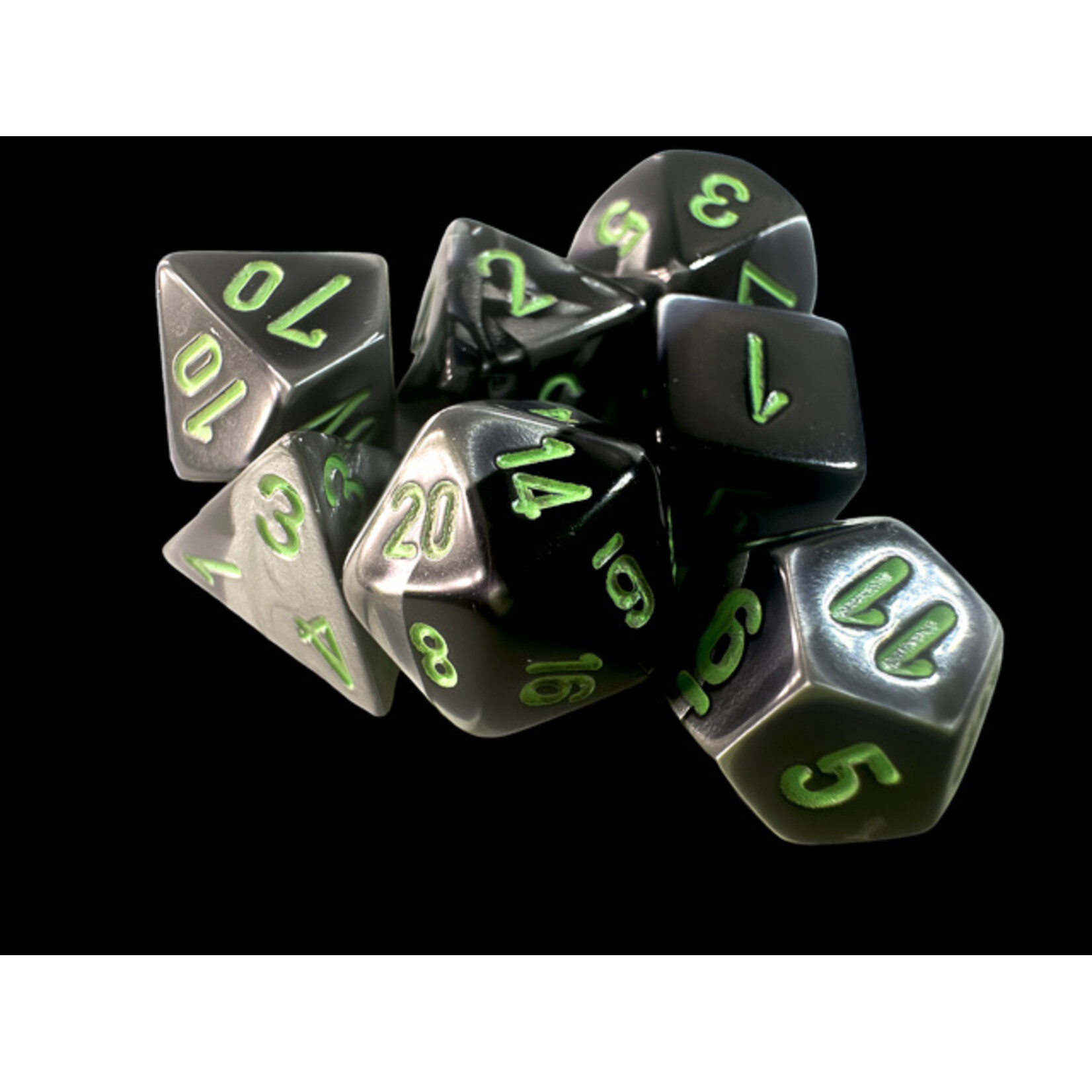 Chessex Gemini Mini-hedral Black-Grey/green 7-Die Set