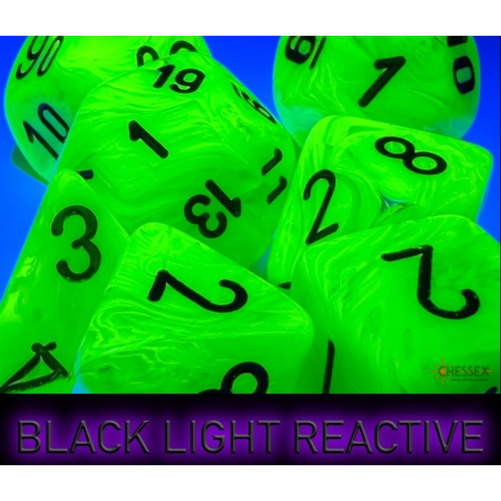 Chessex Vortex Mega-hedral Bright Green/black 7-Die Set