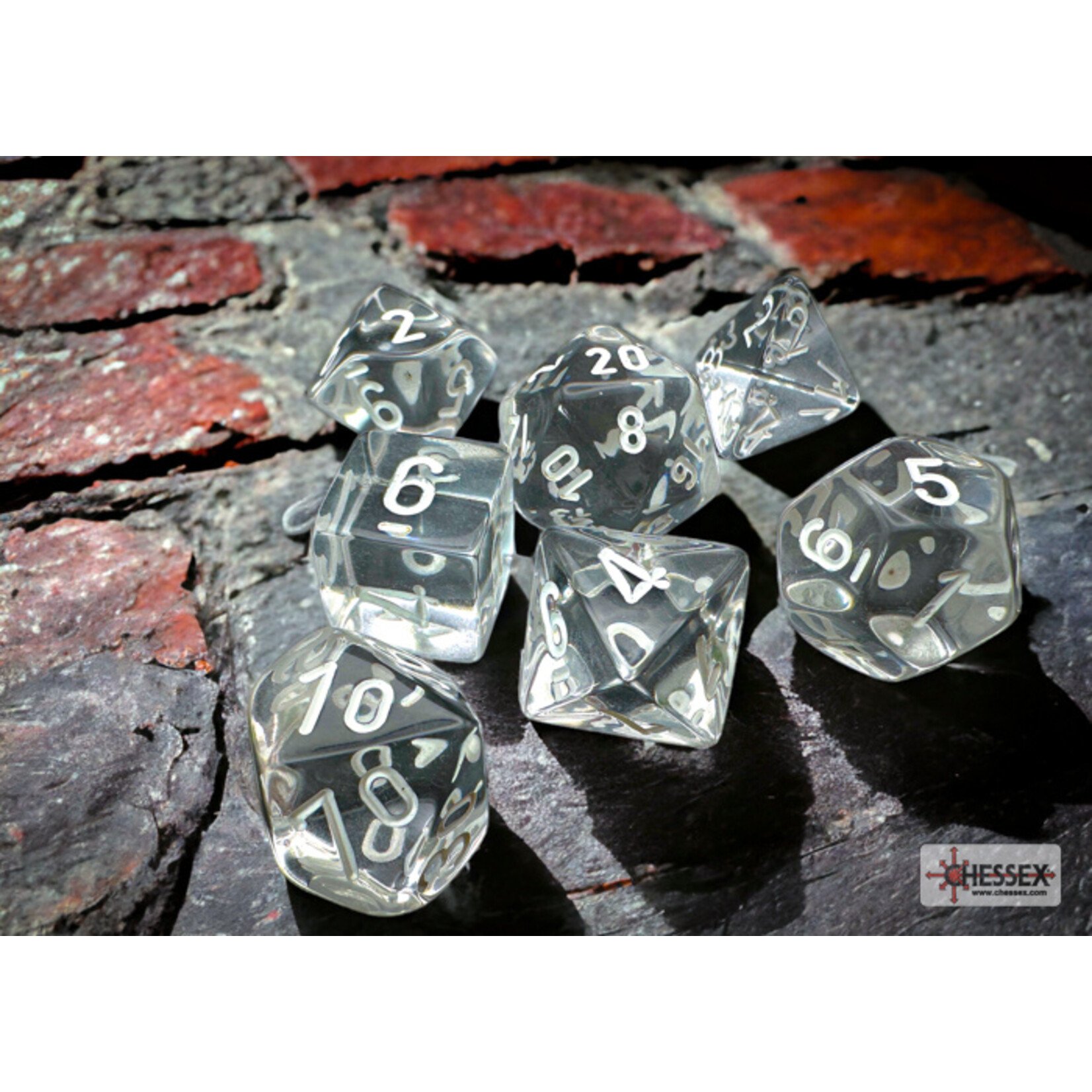 Chessex Translucent Clear/white Polyhedral 7-Dice Set