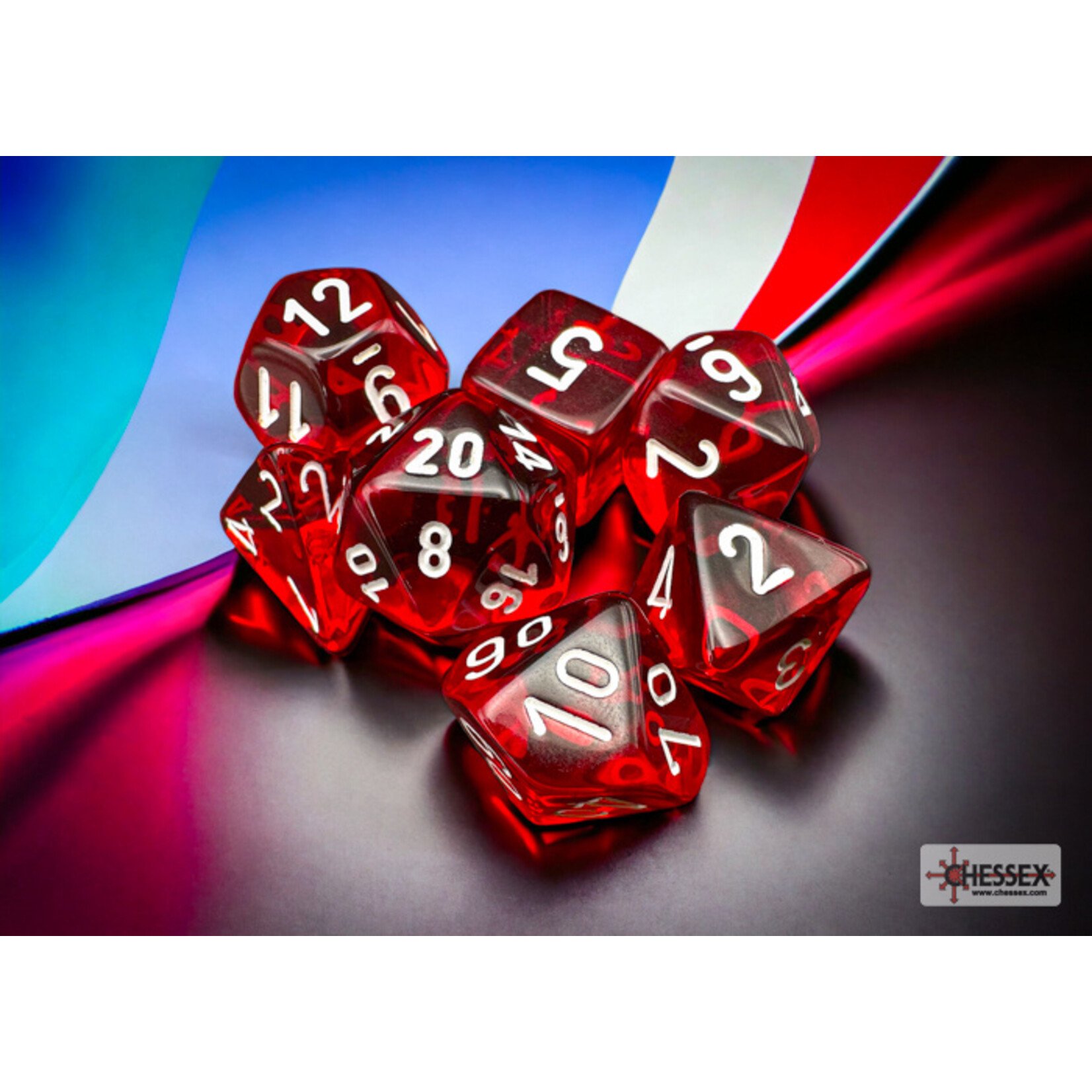 Chessex Translucent Red/white Polyhedral 7-Dice Set
