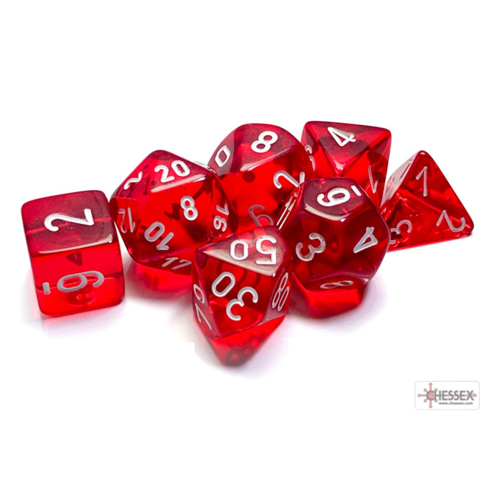 Chessex Translucent Red/white Polyhedral 7-Dice Set