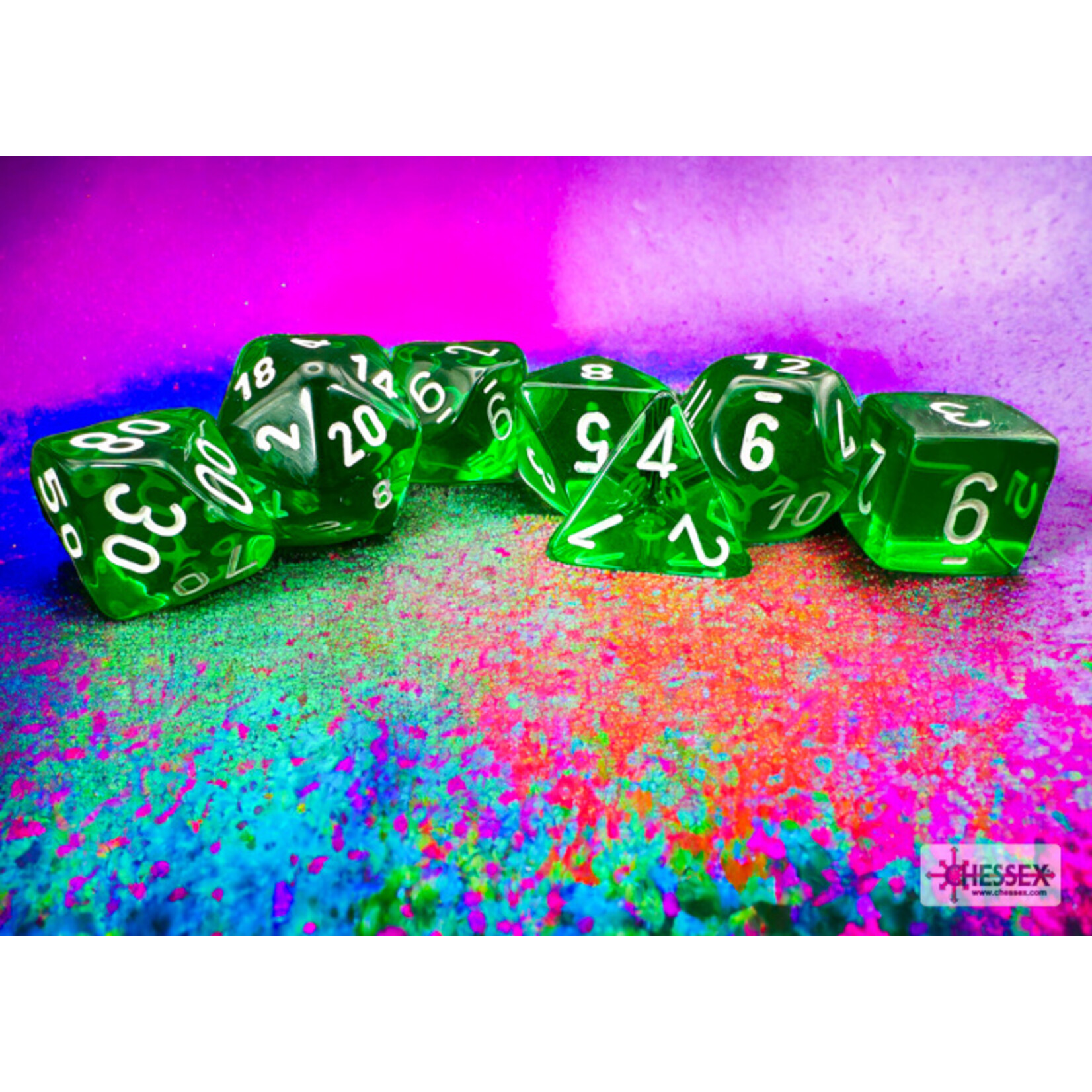 Chessex Translucent Green/white Polyhedral 7-Dice Set