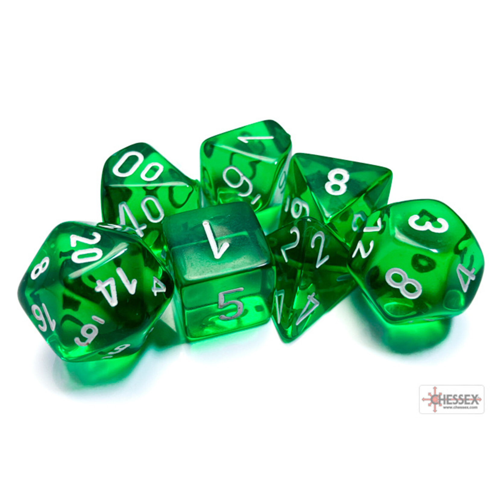 Chessex Translucent Green/white Polyhedral 7-Dice Set