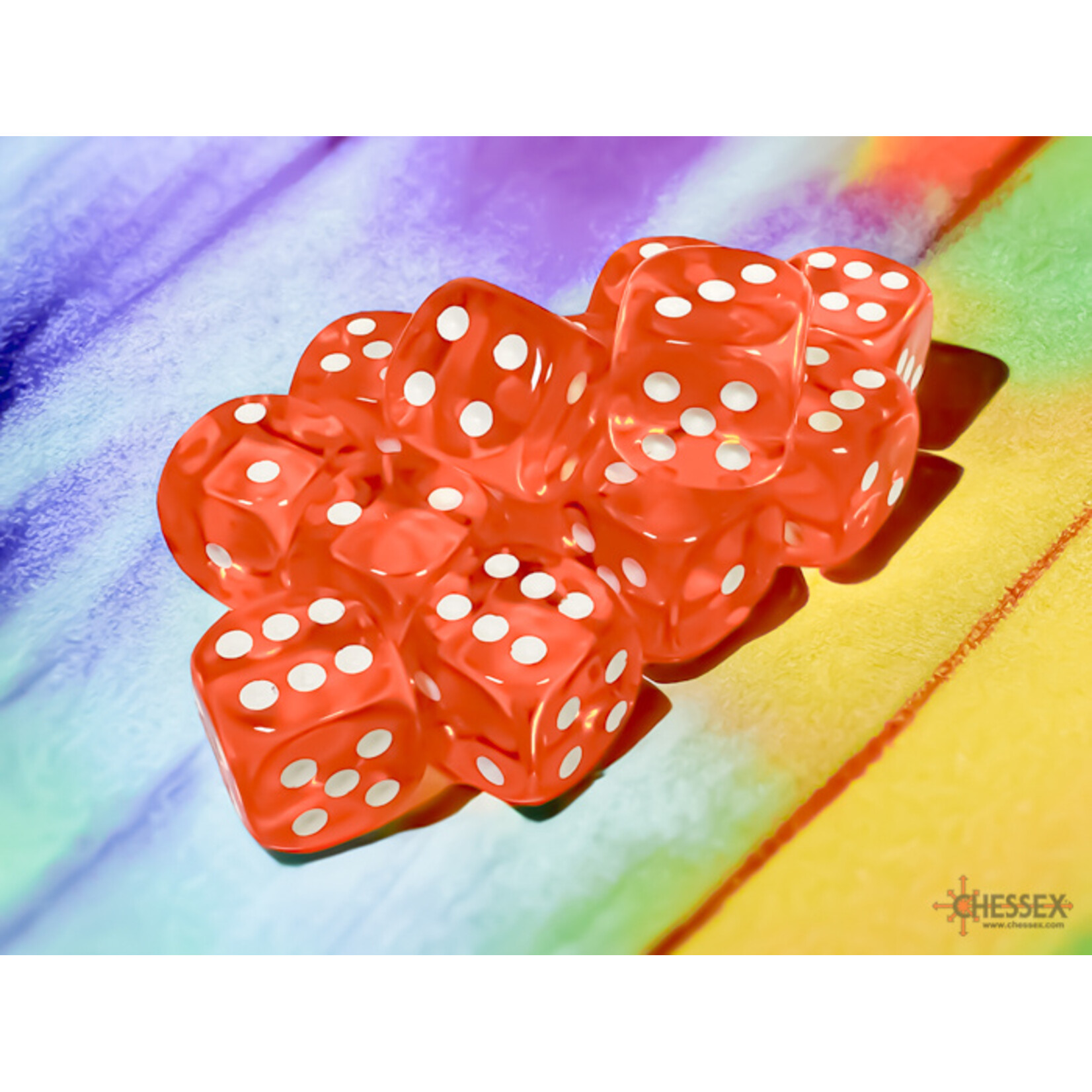 Chessex Translucent Orange/white 16mm d6 Dice Block (12 dice)