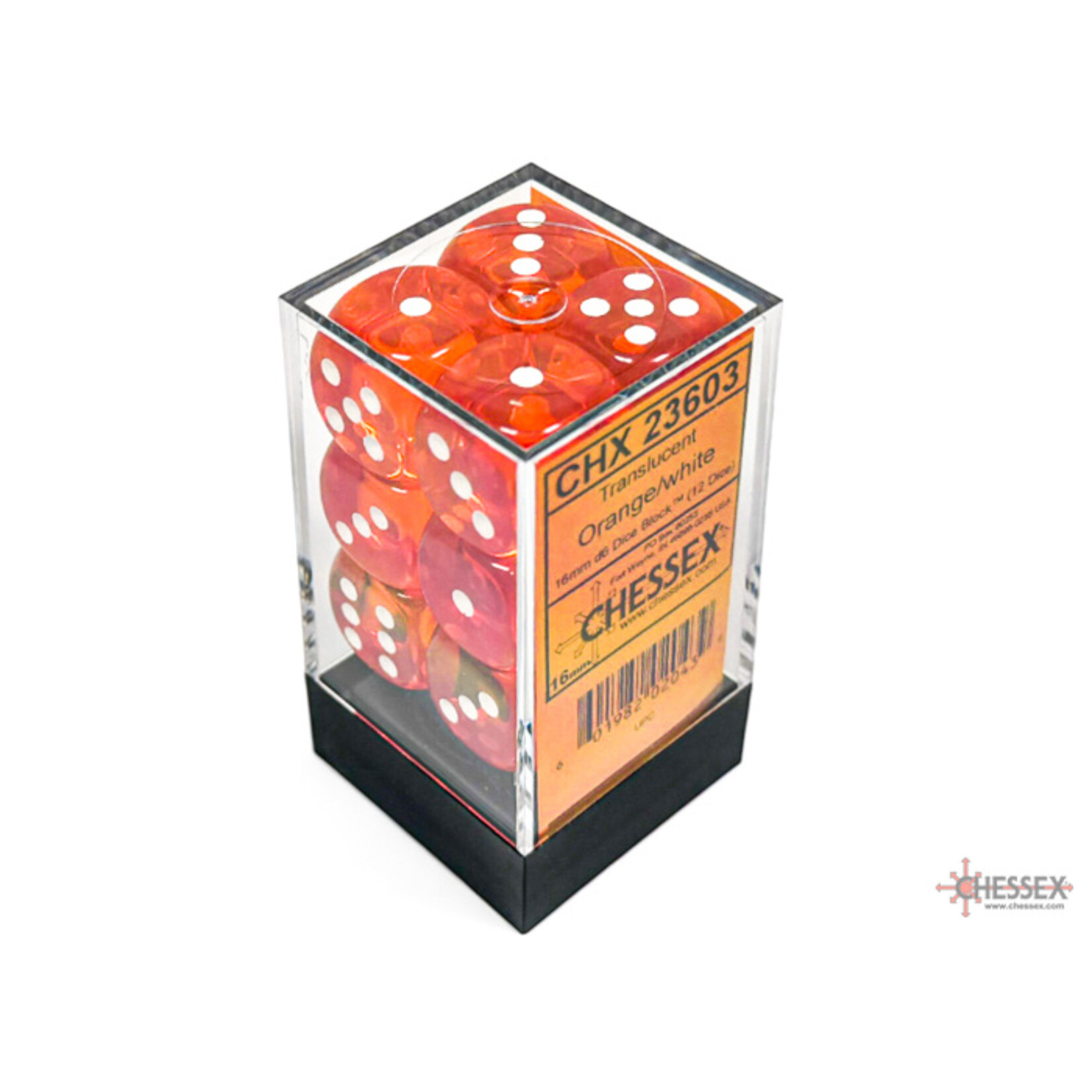 Chessex Translucent Orange/white 16mm d6 Dice Block (12 dice)